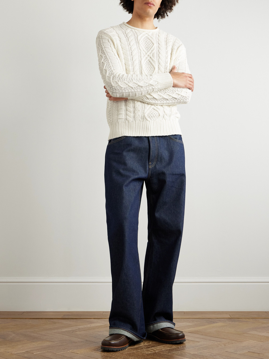 Polo Ralph Lauren Aran Knit Cotton Rollneck Sweater In Deckwash White