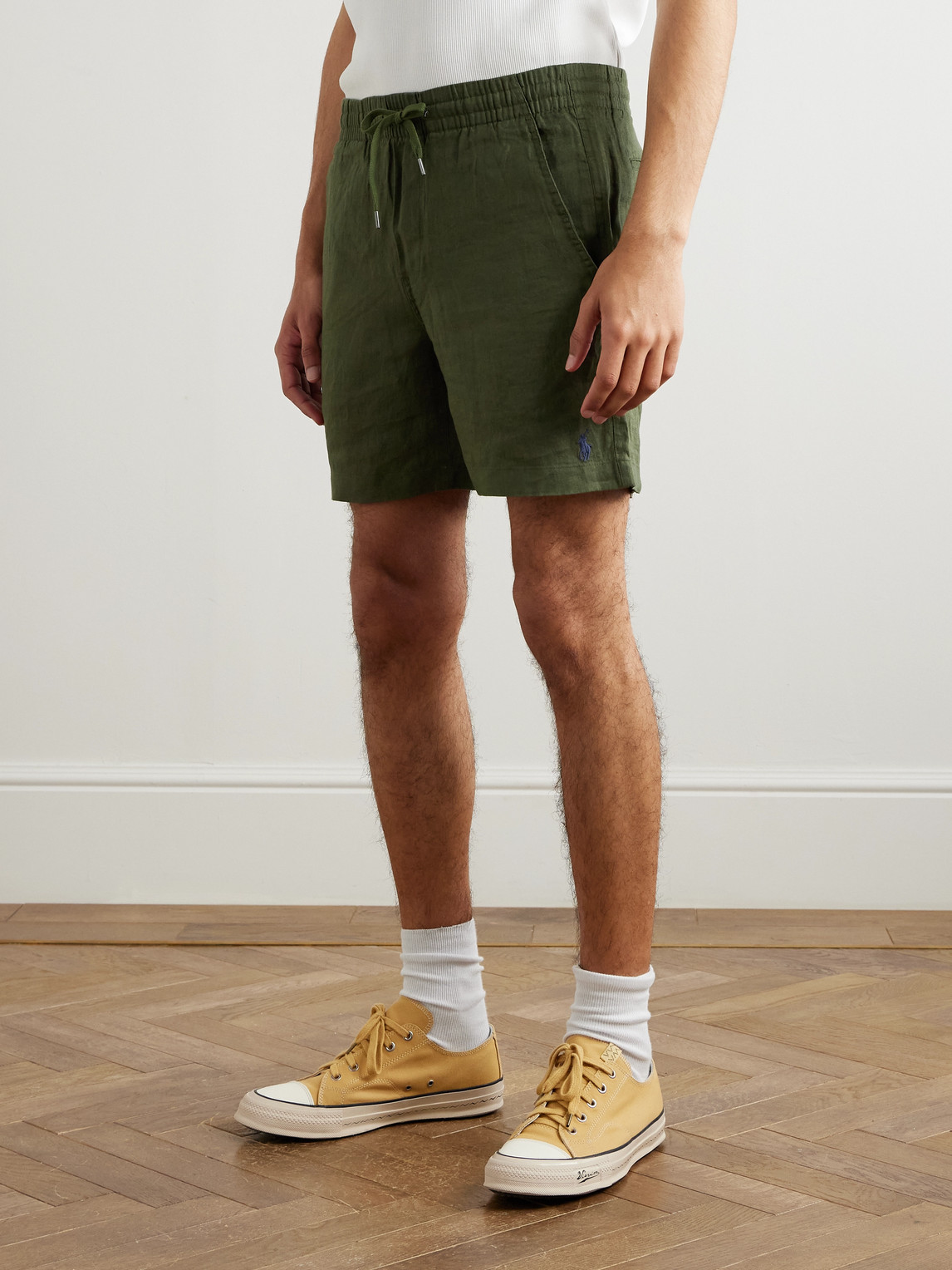 Polo Ralph Lauren Prepster Slim-fit Straight-leg Linen Drawstring Shorts In Green