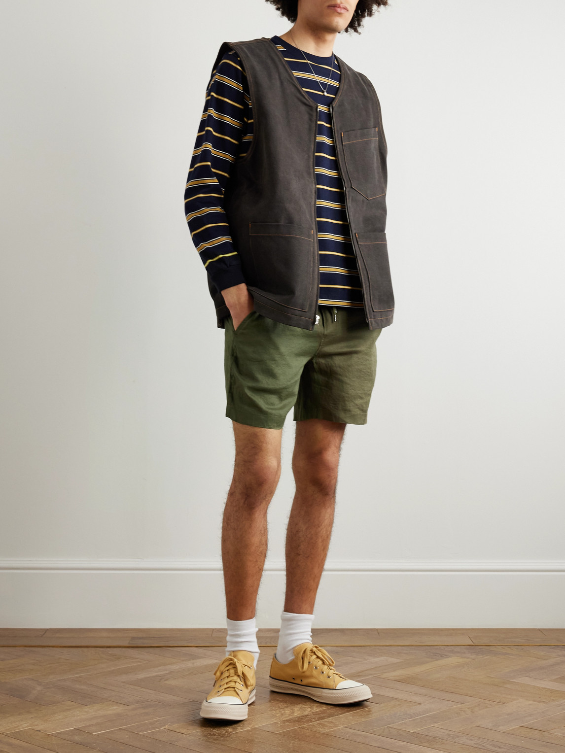 Polo Ralph Lauren Prepster Slim-fit Straight-leg Linen Drawstring Shorts In Green