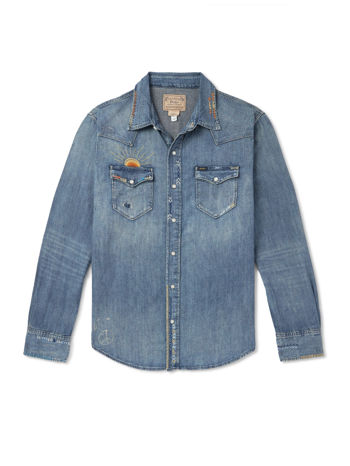 Slim-Fit Embroidered Indigo-Dyed Denim Western Shirt
