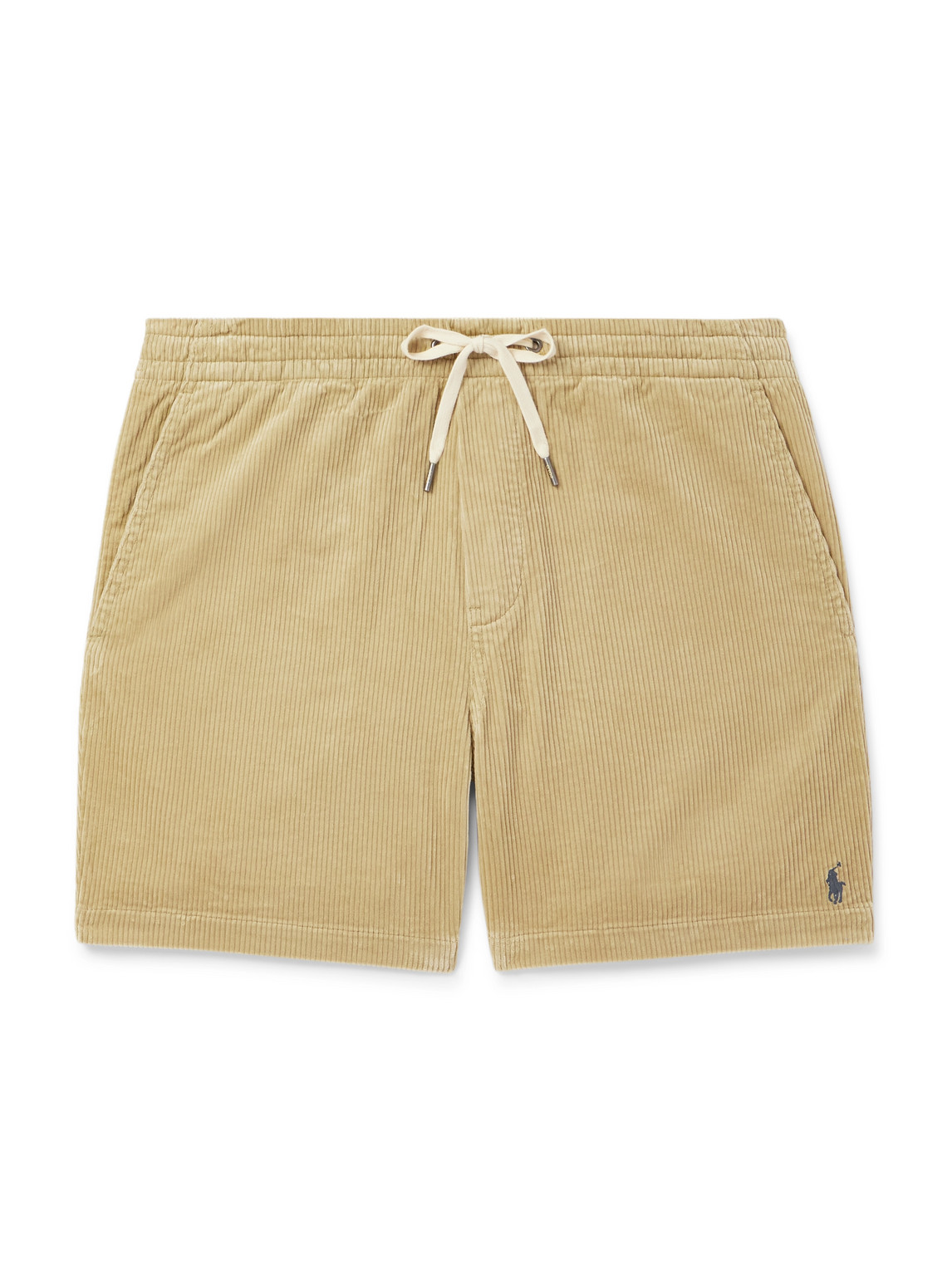 Polo Ralph Lauren Prepster Straight-leg Logo-embroidered Cotton-corduroy Drawstring Shorts In Neutral