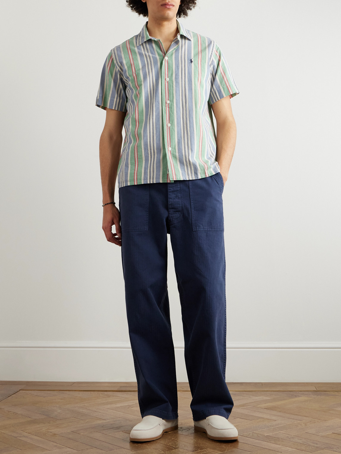 Polo Ralph Lauren Cotton Chambray Stripe Cuban Shirt In Green