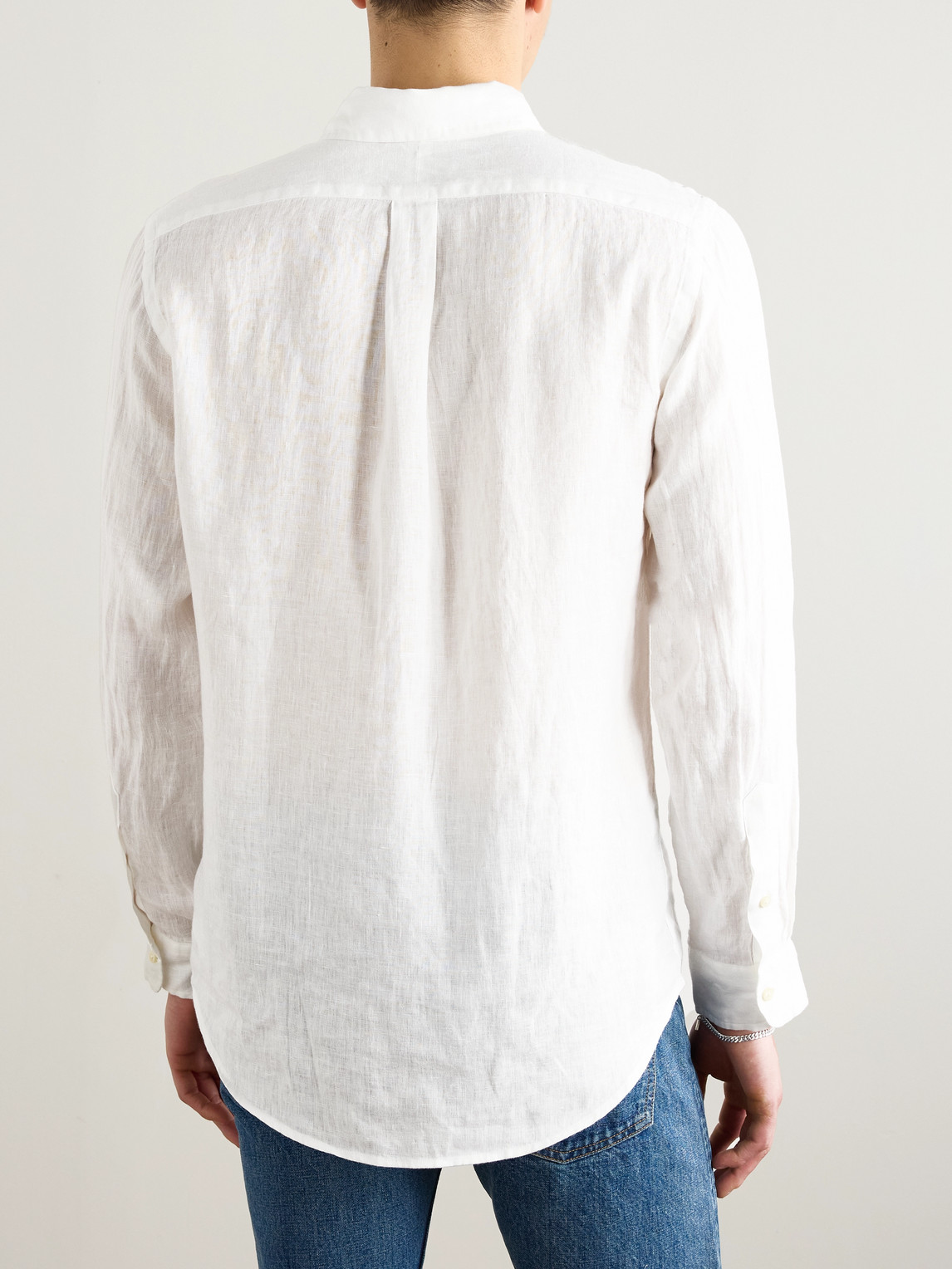 Polo Ralph Lauren Long-sleeve Button-up Shirt With Pointed Collar And Embroidered Logo In White