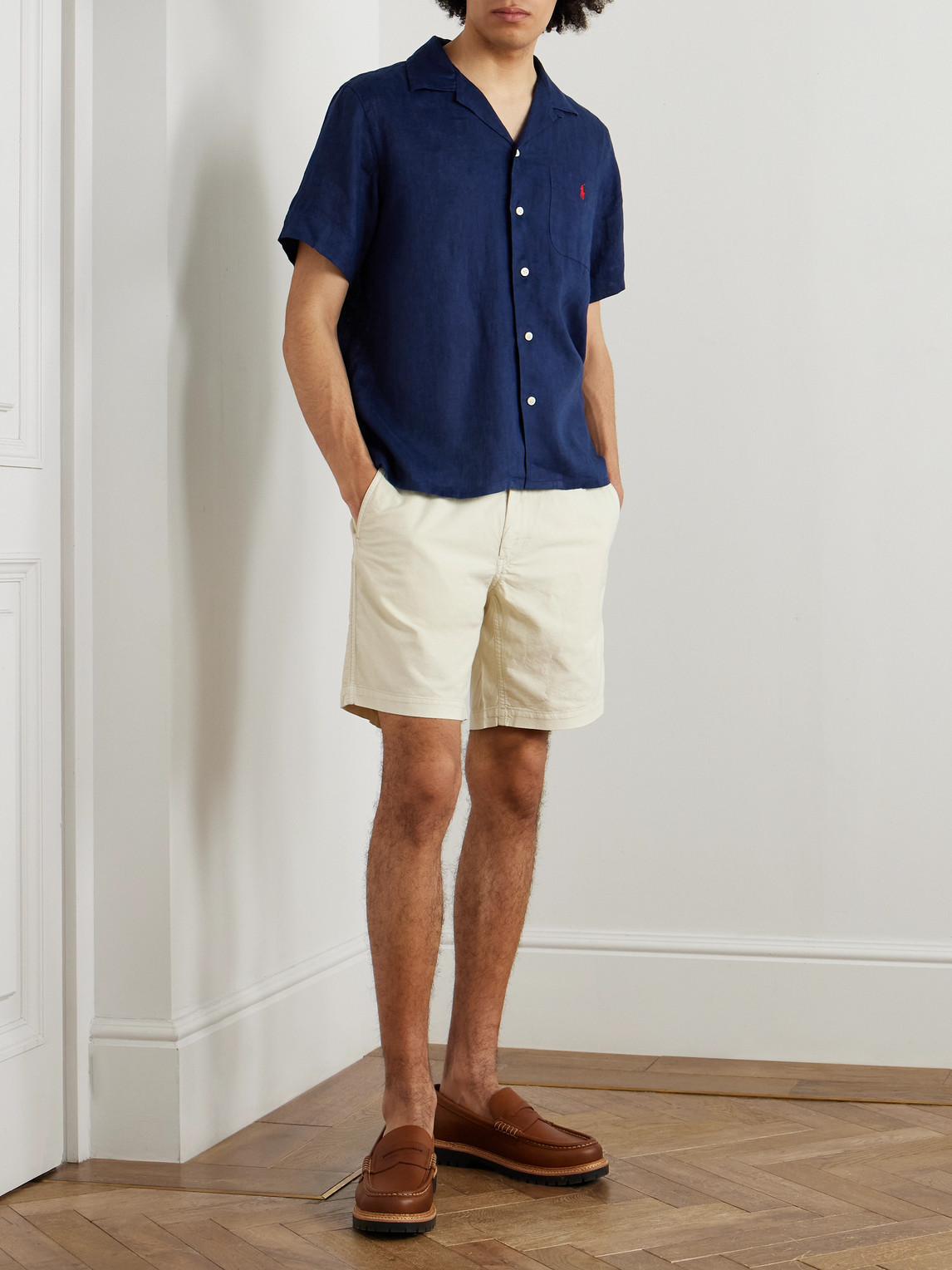 Polo Ralph Lauren Classic Fit Linen Camp Shirt Man Shirt Navy Blue Size L Linen In Blue