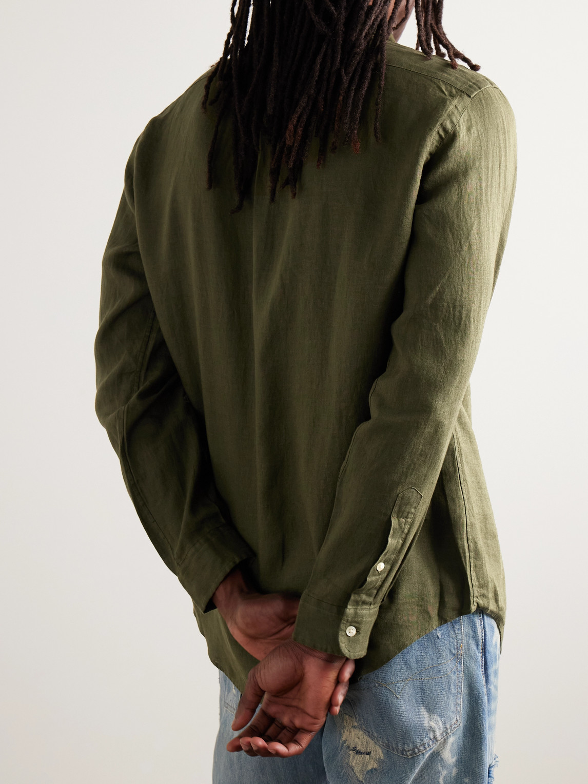 Polo Ralph Lauren Button-down Collar Logo-embroidered Linen Shirt In Green