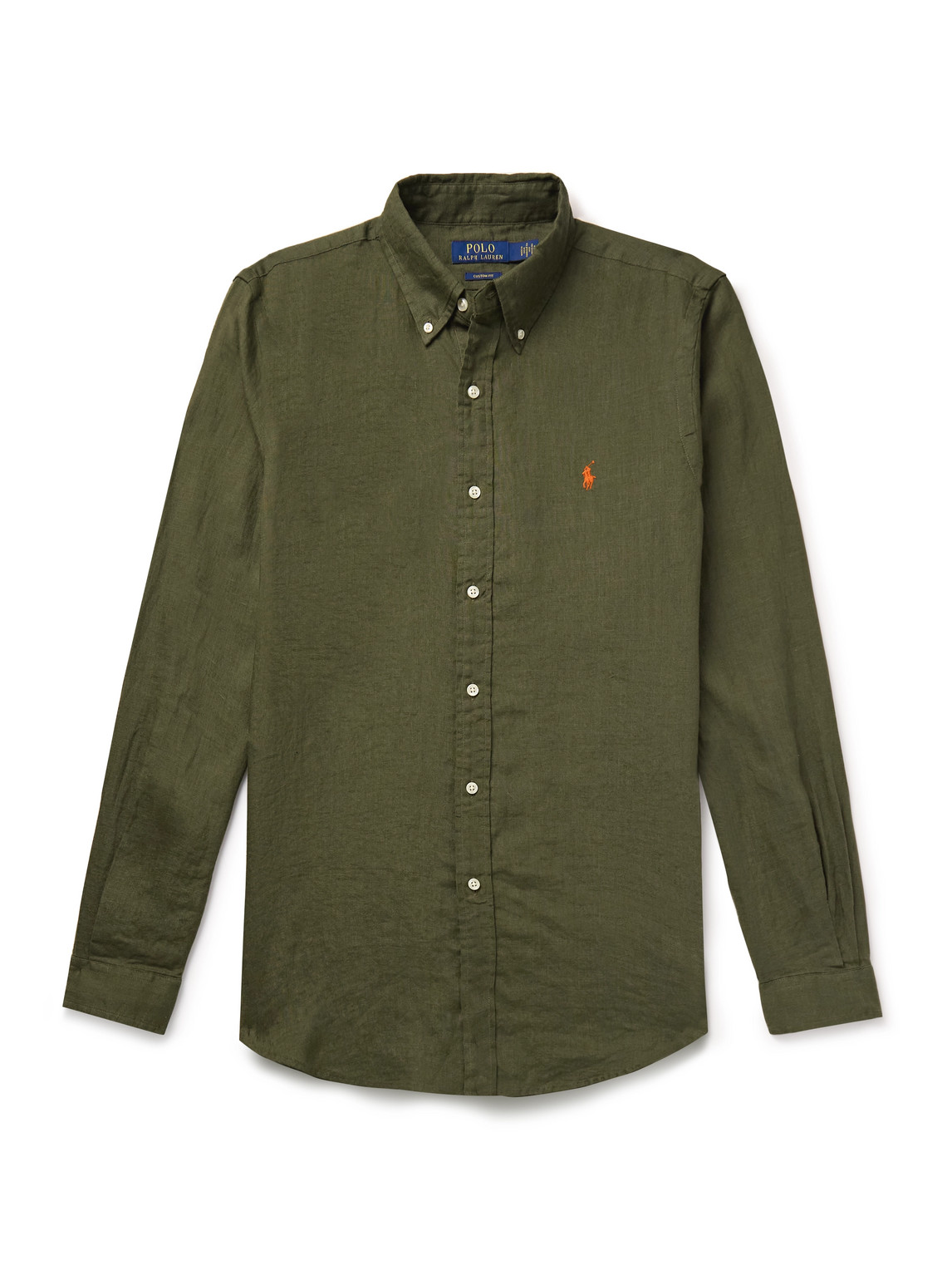 Polo Ralph Lauren Button-down Collar Logo-embroidered Linen Shirt In Green