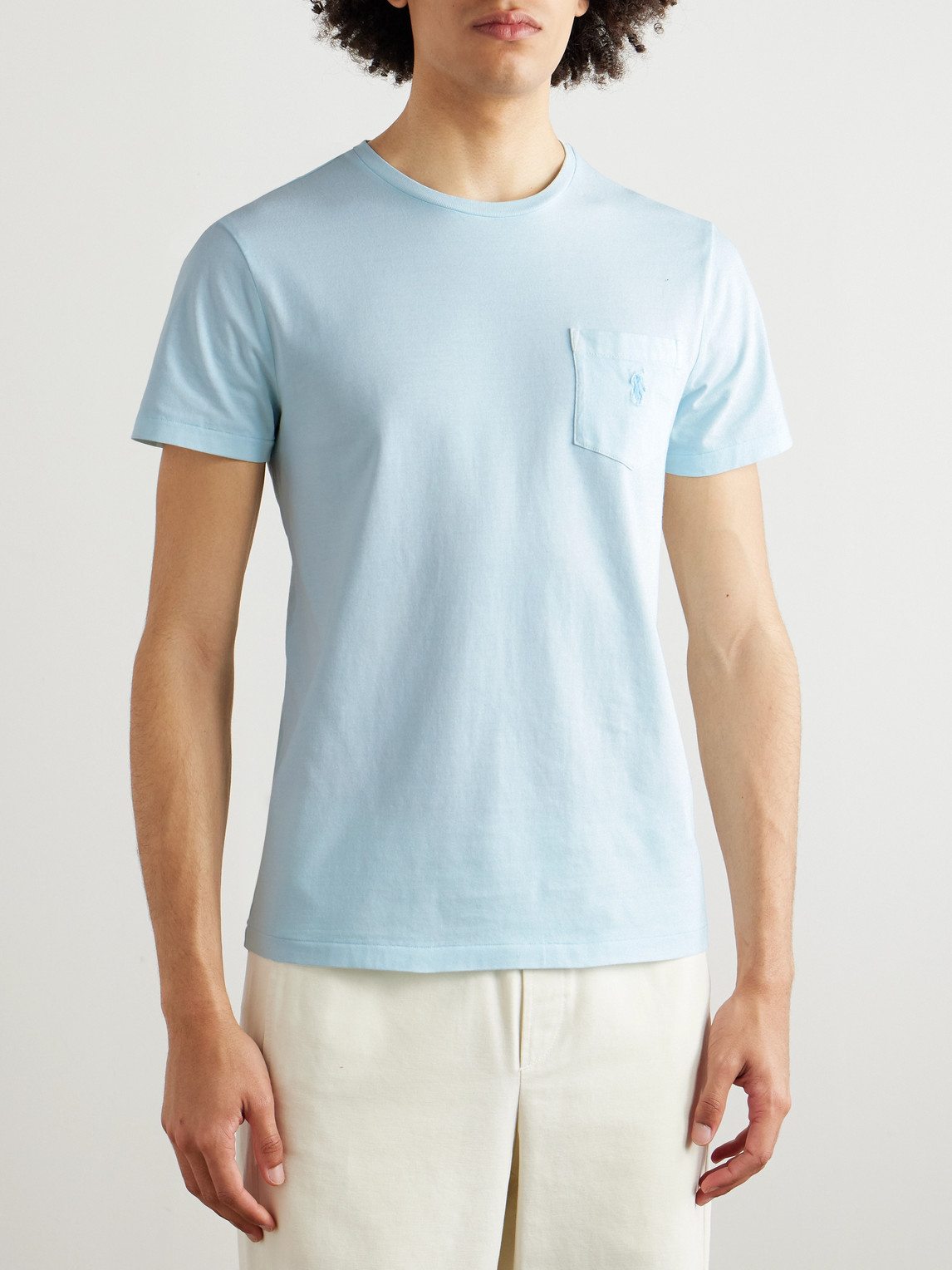 Polo Ralph Lauren Slim-fit Logo-embroidered Cotton-jersey T-shirt In Blue