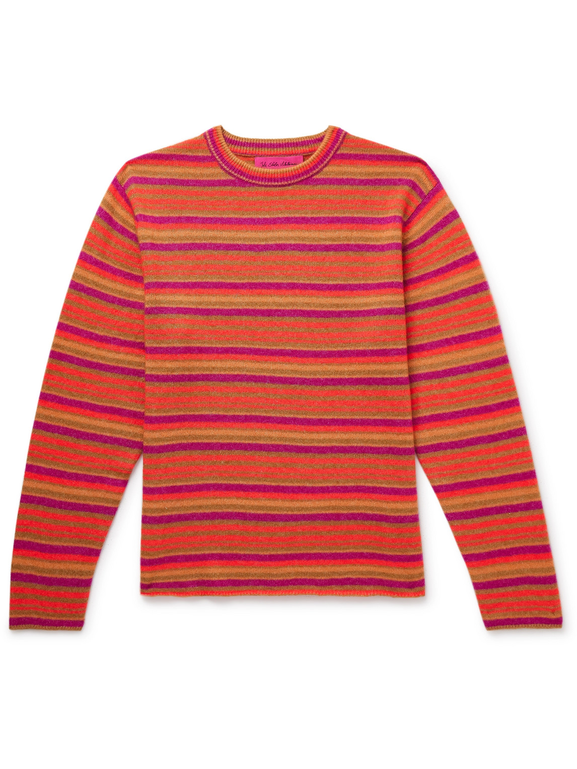 The Elder Statesman Striped Cashmere And Cotton-blend Sweater In Red