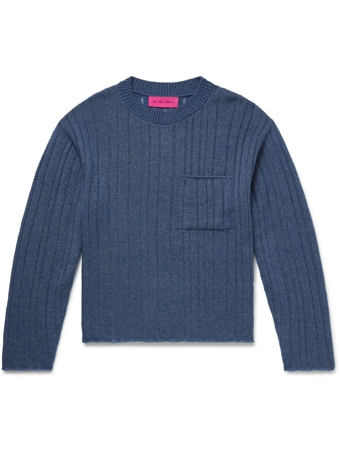 The Elder Statesman Racing Ribbed Cashmere And Cotton-blend Sweater In Blue
