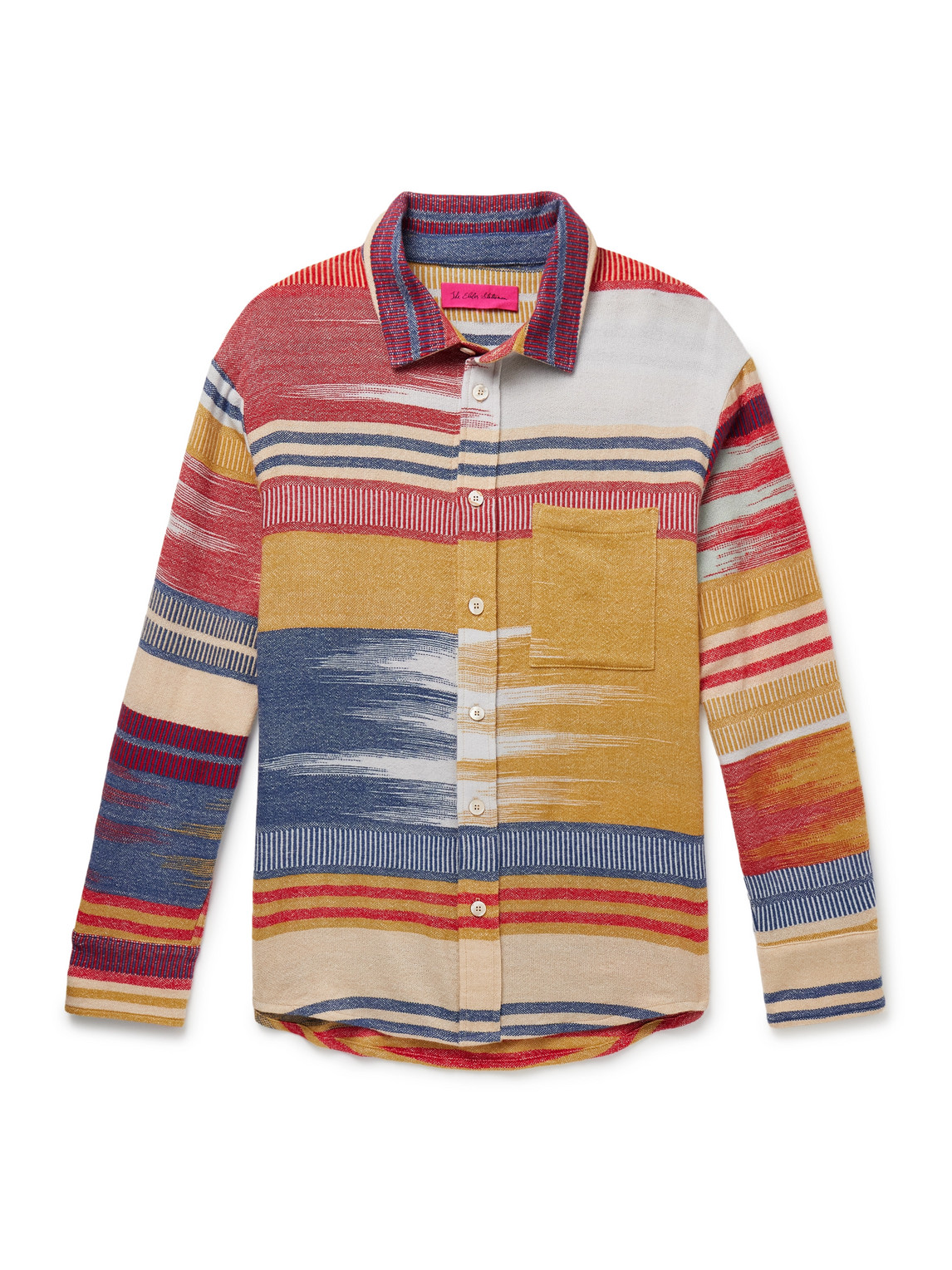 The Elder Statesman Striped Cashmere-jacquard Overshirt In Yellow