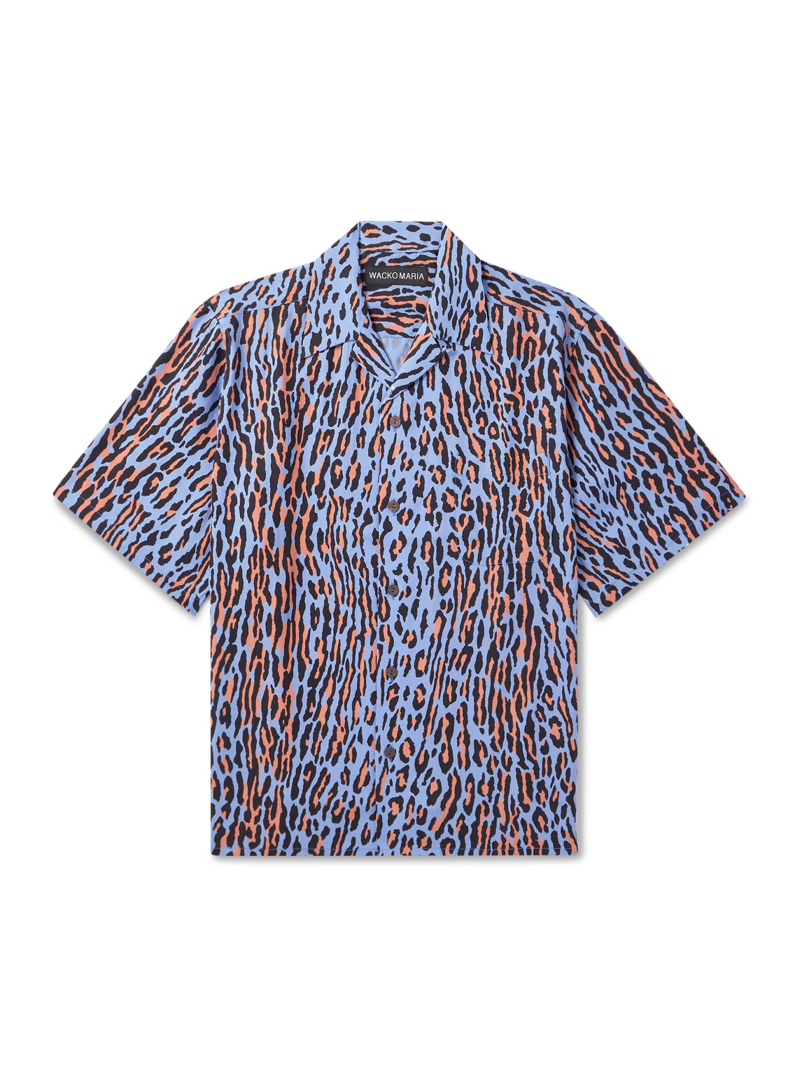 Wacko Maria Convertible-collar Leopard-print Lyocell Shirt In Blue