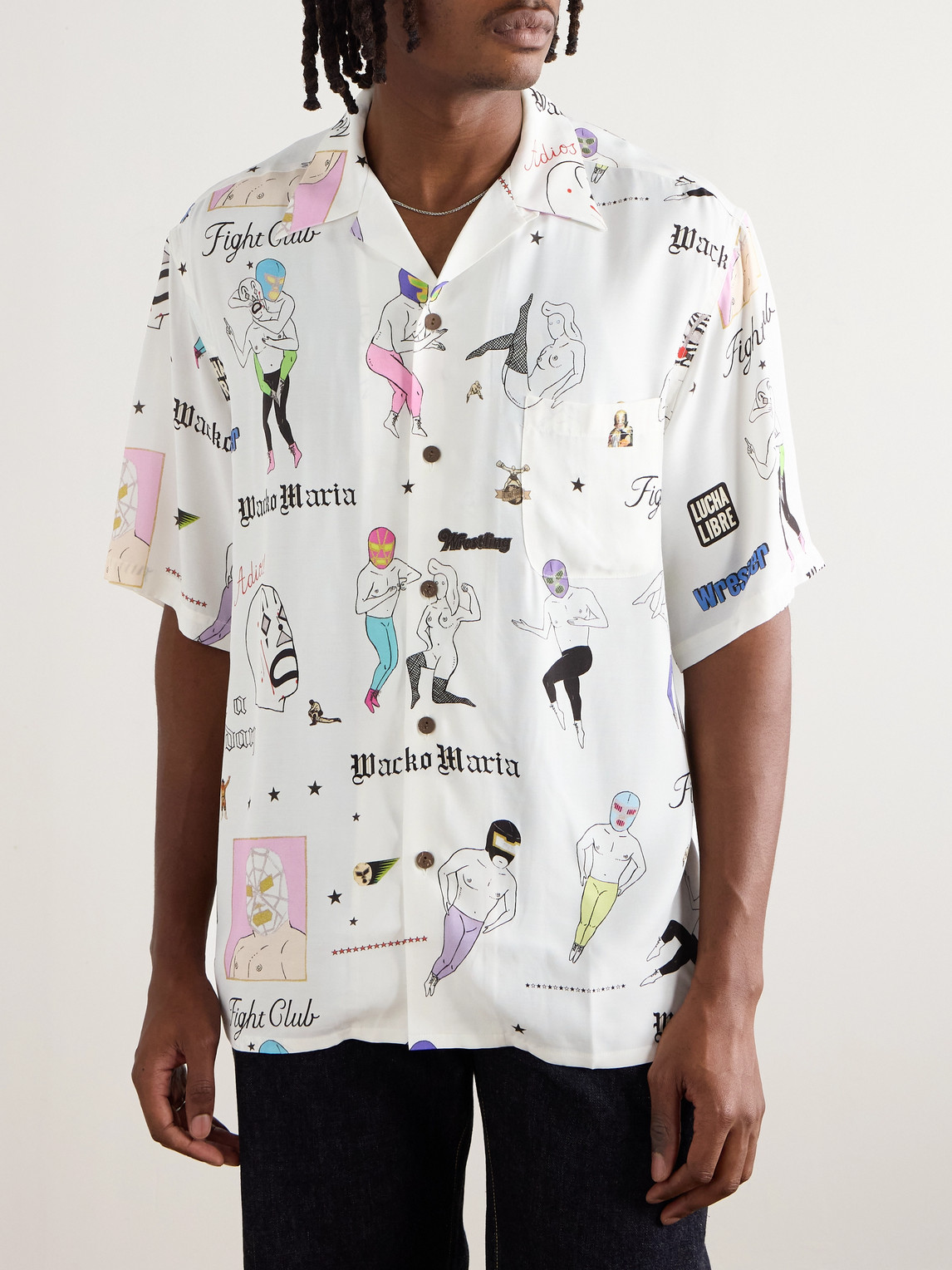 Wacko Maria Type-10 Convertible-collar Printed Matte-satin Twill Shirt In White