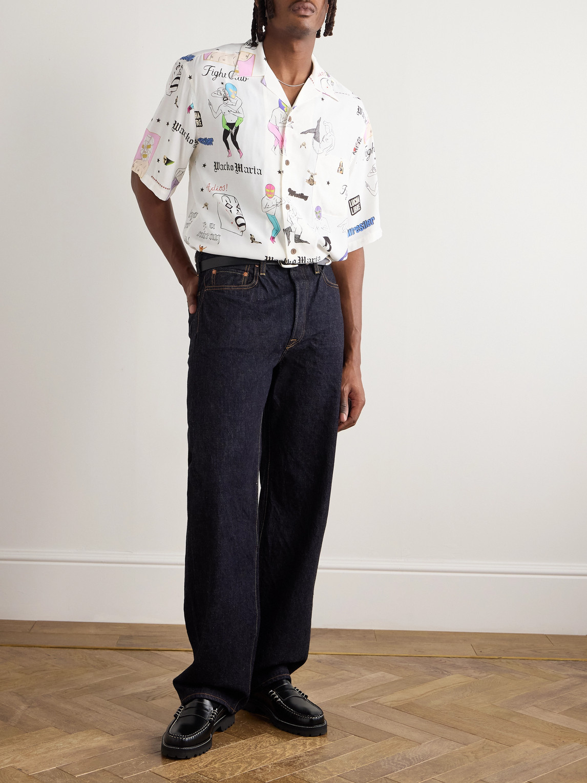 Wacko Maria Type-10 Convertible-collar Printed Matte-satin Twill Shirt In White