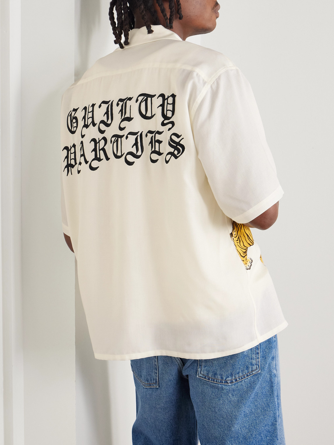 Wacko Maria Convertible-collar Logo-print Recycled-tencel™ Shirt In Neutral