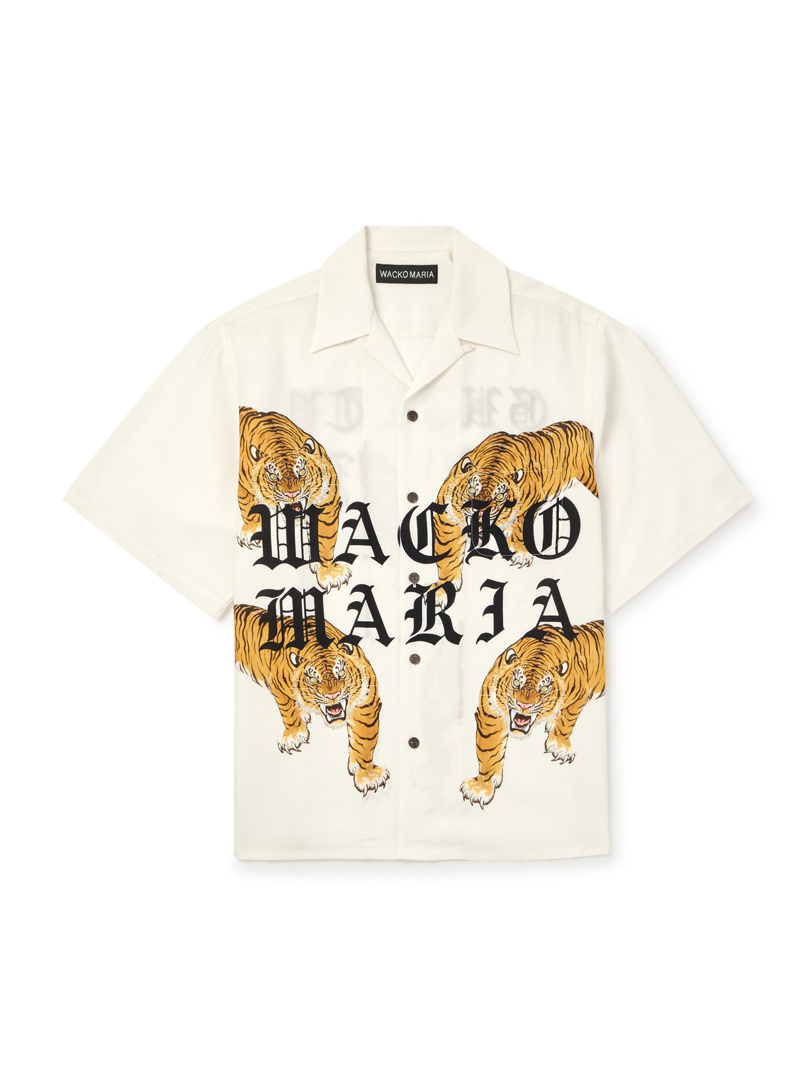 Wacko Maria Convertible-collar Logo-print Recycled-tencel™ Shirt In Neutral
