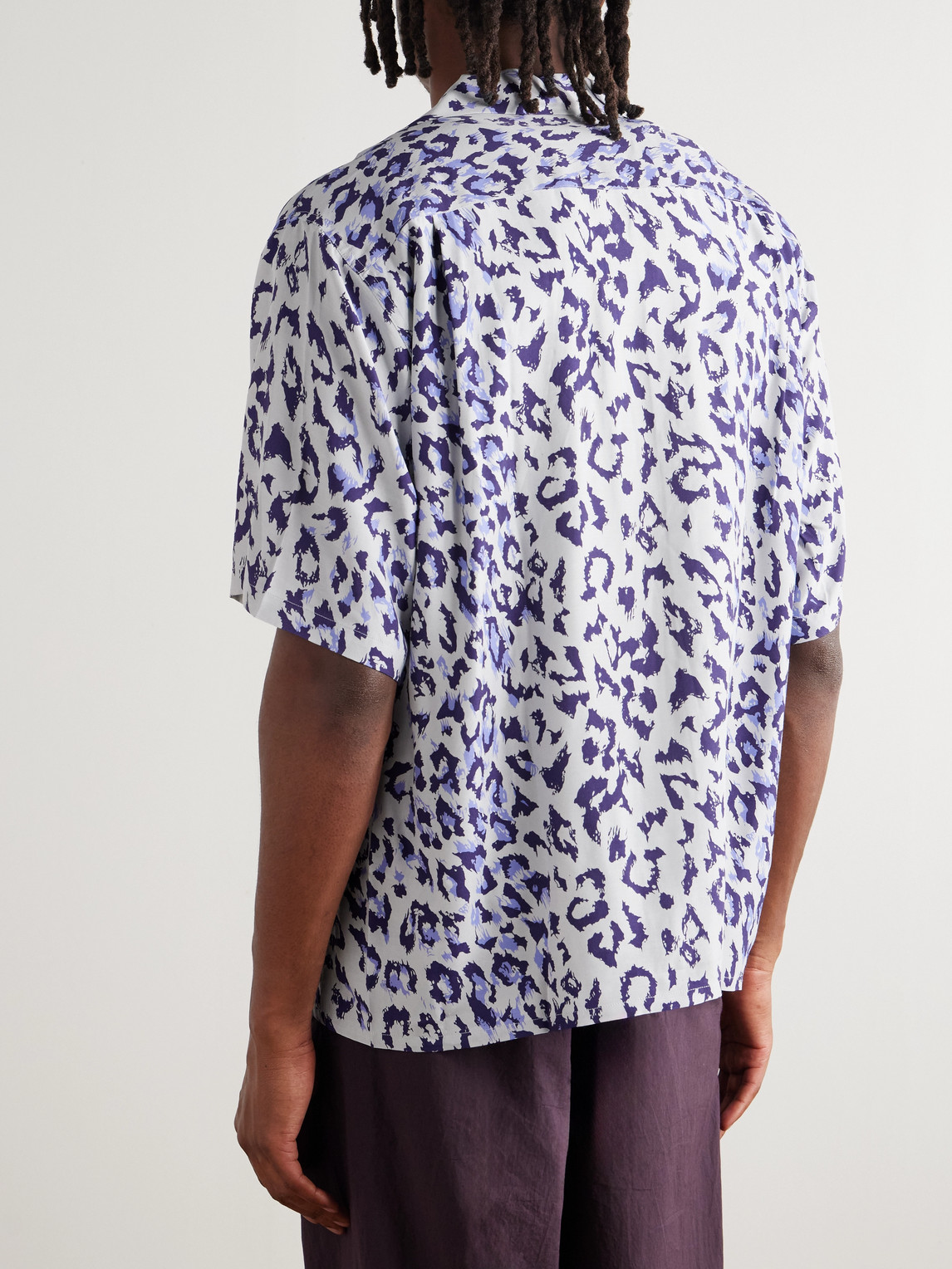 Wacko Maria Convertible-collar Leopard-print Satin-twill Shirt In Gray
