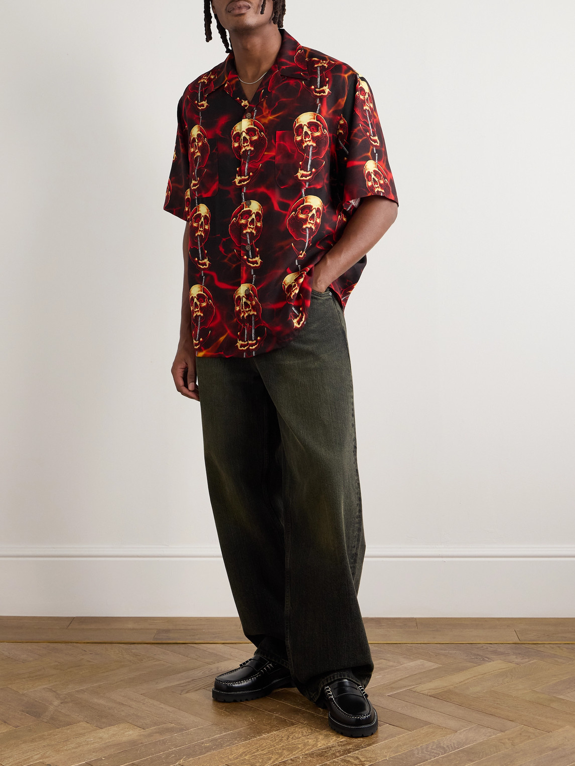 Wacko Maria 56 Tattoo Studio Camp-collar Printed Tencel™ Lyocell Shirt In Multi