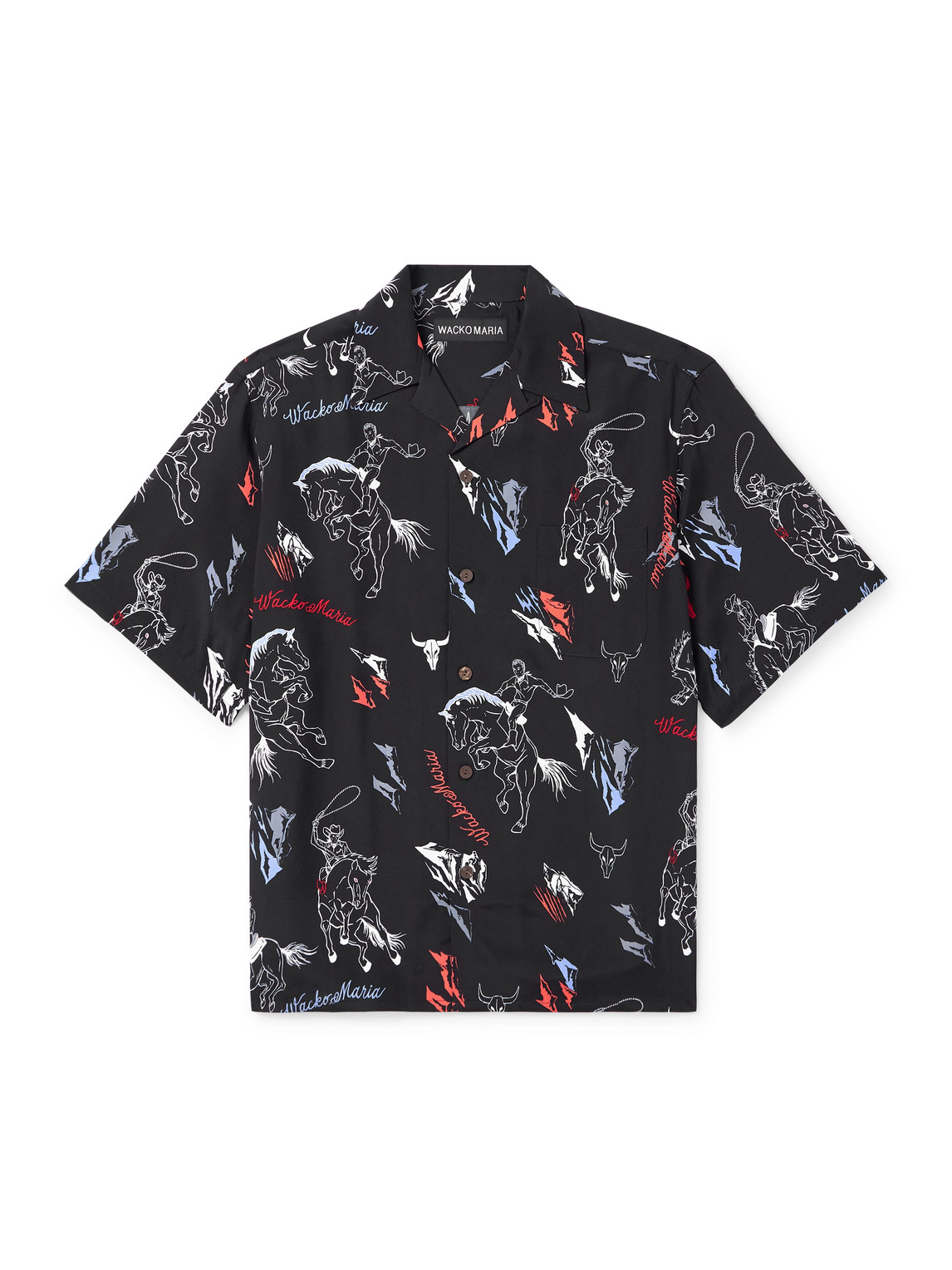 Wacko Maria Convertible-collar Printed Woven Shirt In Black