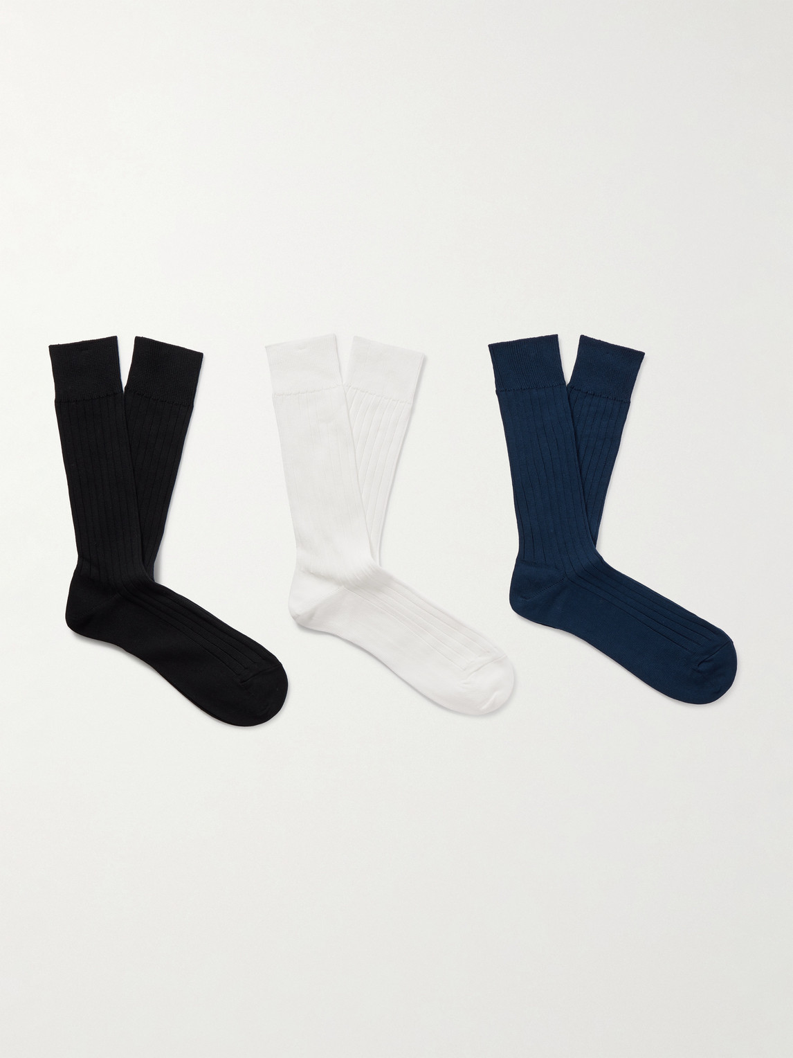 MR P. Three-Pack Ribbed Cotton-Blend Socks - Men