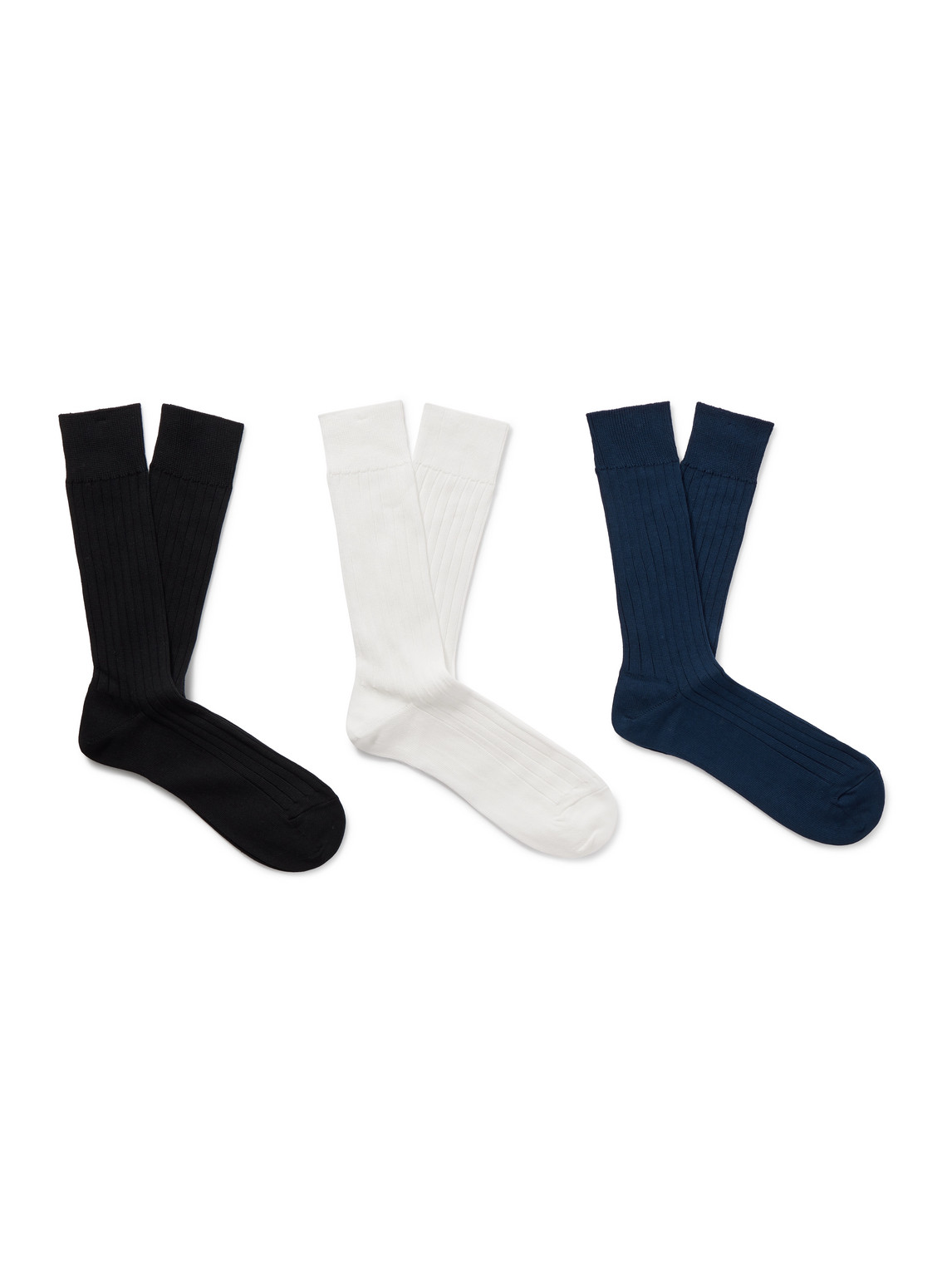 Three-Pack Ribbed Cotton-Blend Socks