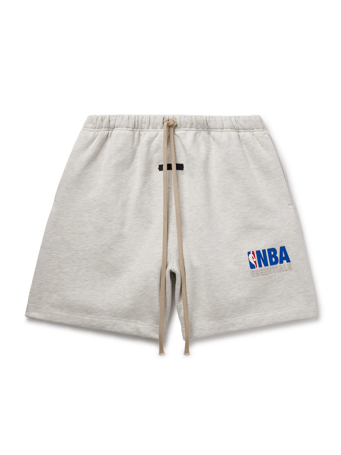Essentials Nba Straight-leg Appliquéd Cotton-blend Jersey Drawstring Shorts In Gray