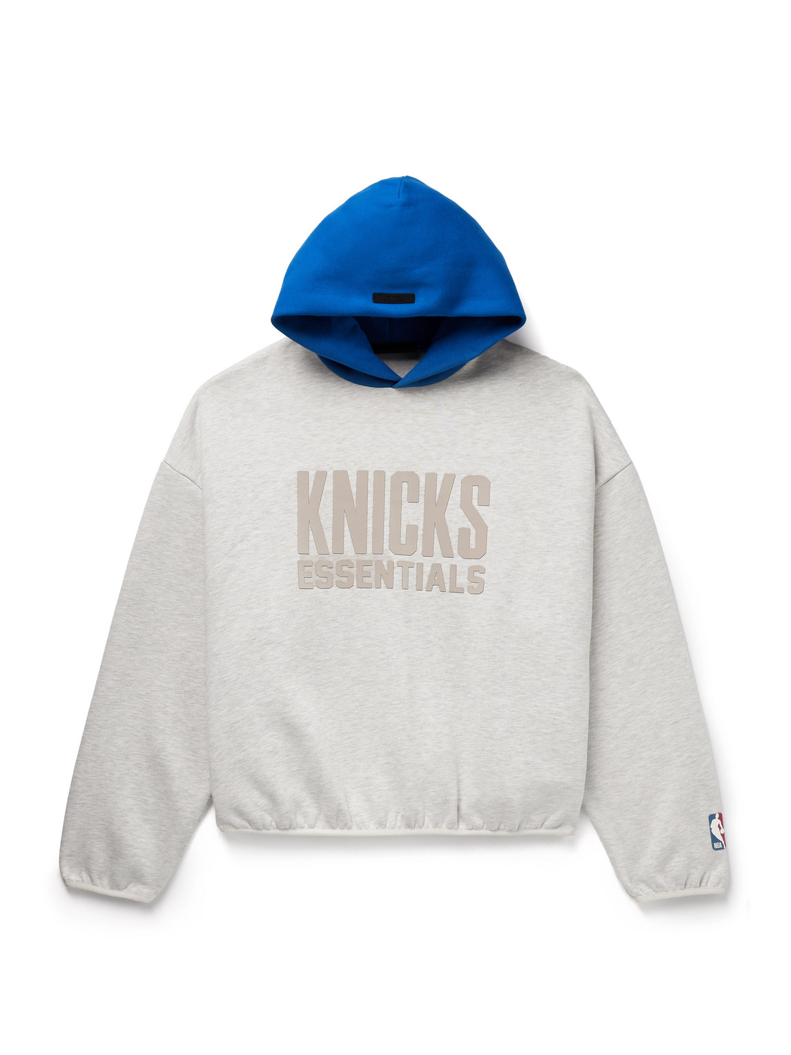 Essentials Nba New York Knicks Cropped Appliquéd Cotton-blend Jersey Hoodie In Grey