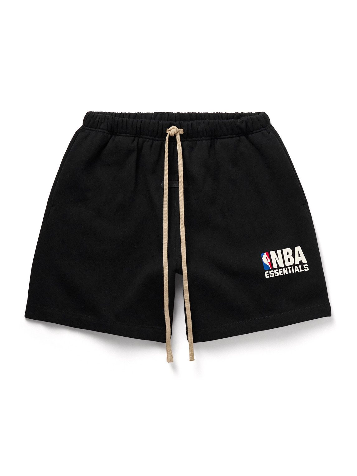 Essentials Nba Straight-leg Appliquéd Cotton-blend Jersey Drawstring Shorts In Black