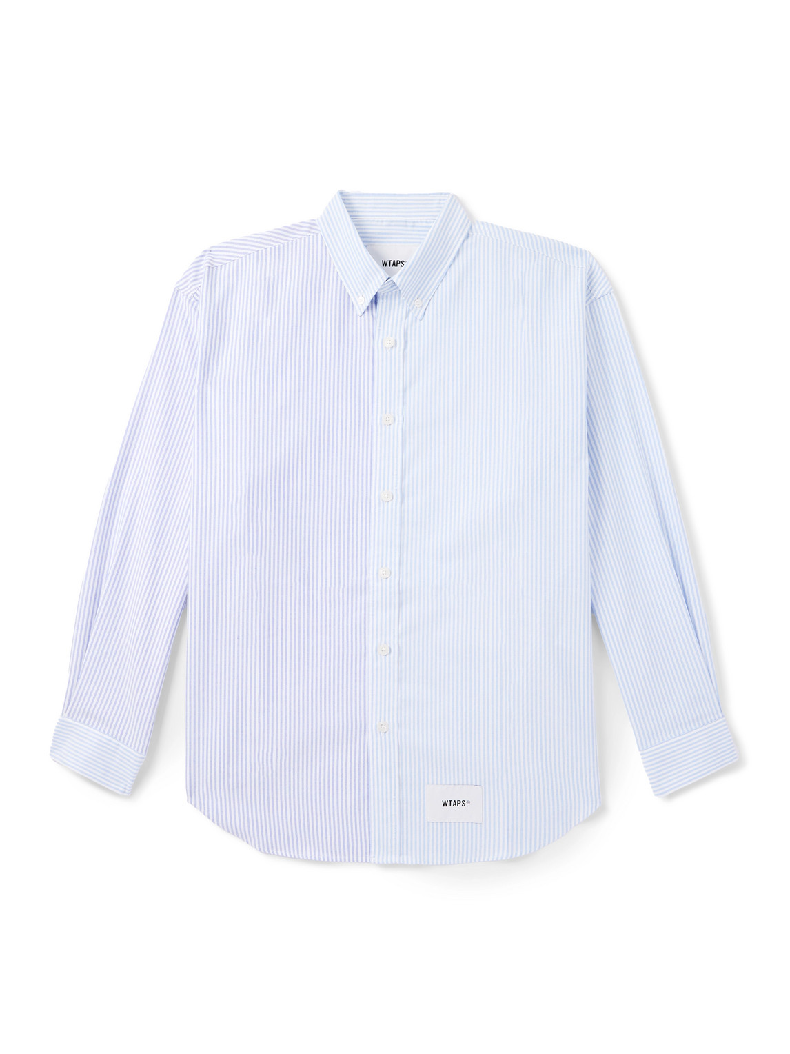 Wtaps Button Down-collar Logo-appliquéd Panelled Striped Coolmax® Shirt In Blue