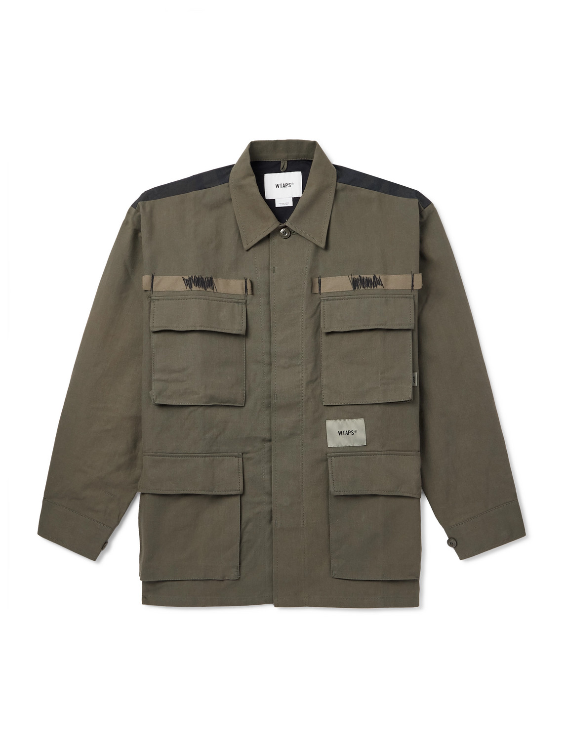 Veiny Appliquéd Embroidered Cotton-Twill and Printed Ripstop Overshirt