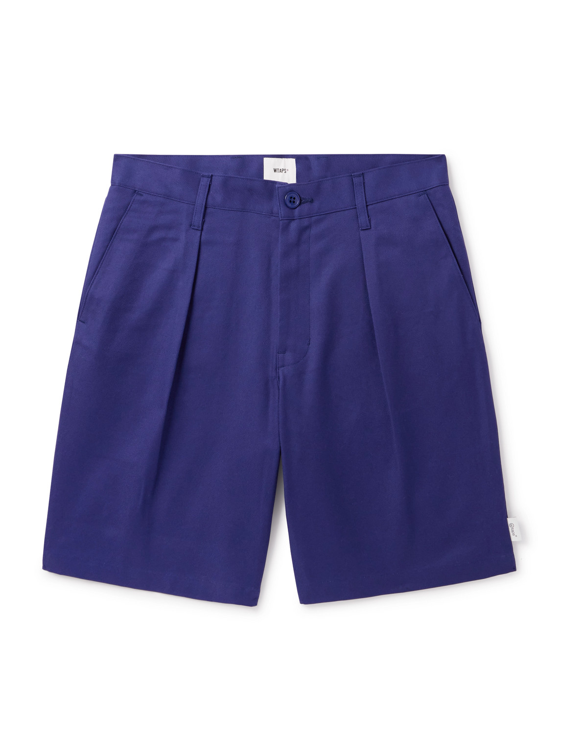 Wtaps Straight-leg Pleated Cotton-twill Shorts In Blue