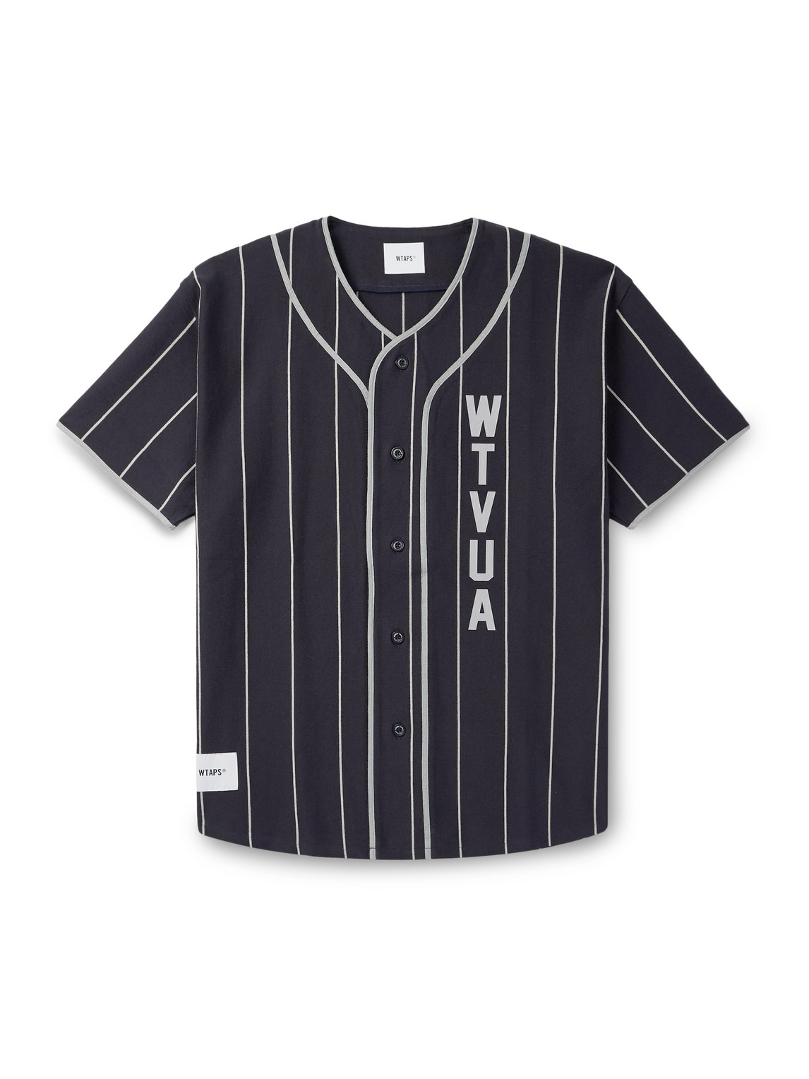 Wtaps League Logo-print Pinstriped Cotton Shirt