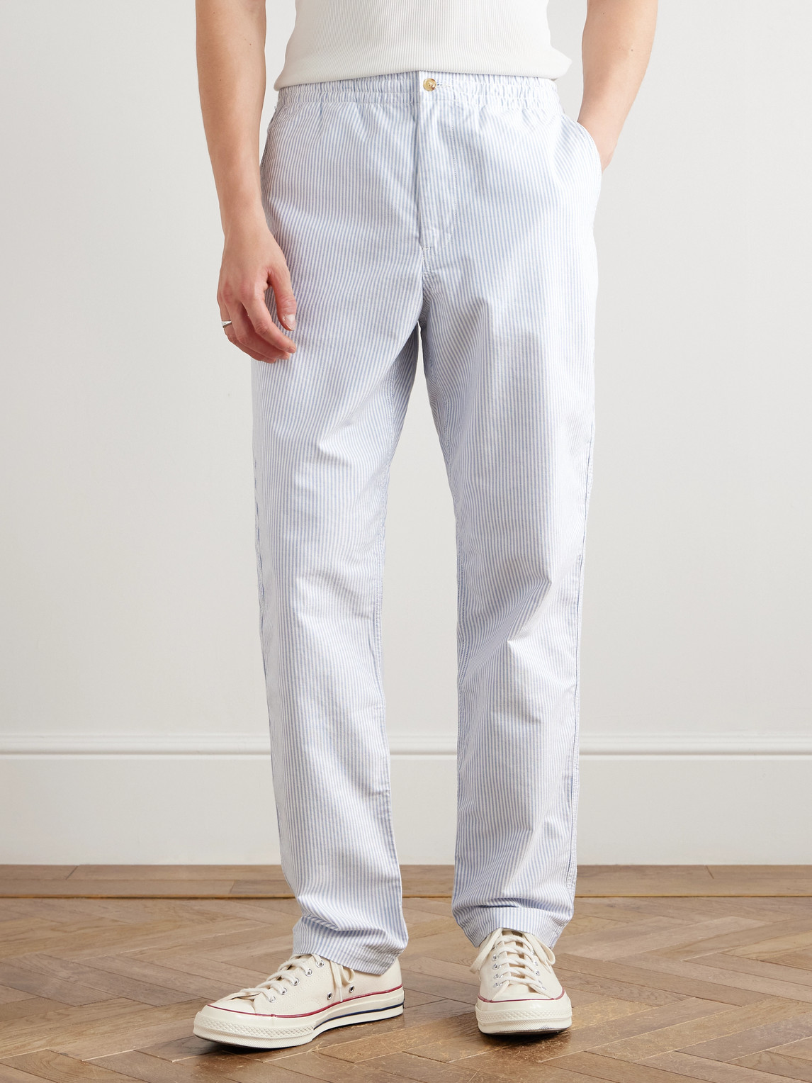 Polo Ralph Lauren Straight-leg Striped Cotton Oxford Trousers In Red