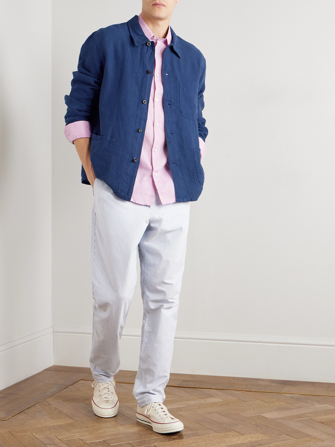 Polo Ralph Lauren Straight-leg Striped Cotton Oxford Trousers In Red