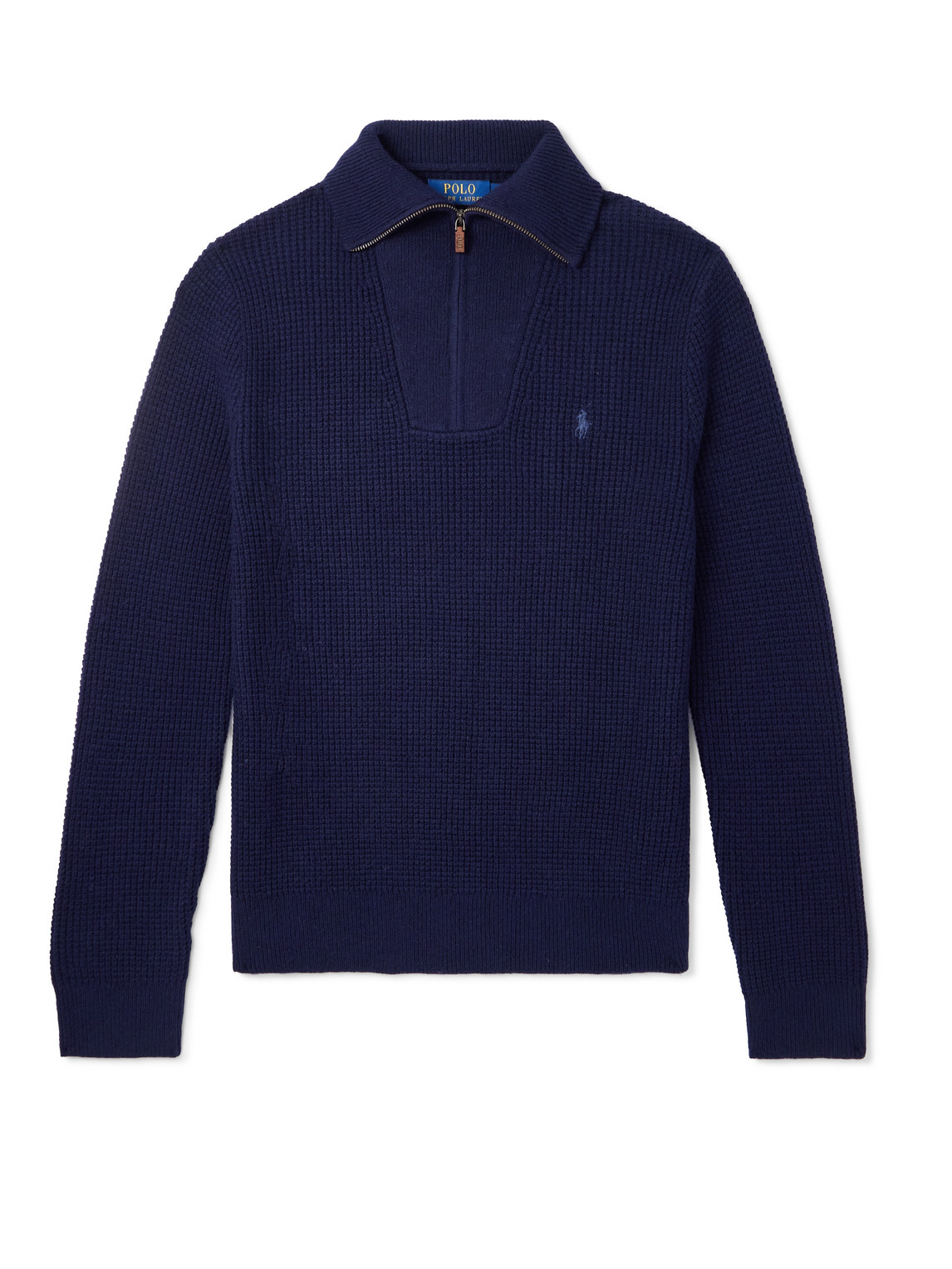 Polo Ralph Lauren | Navy | Waffle-Knit Wool and Cotton-Blend Half