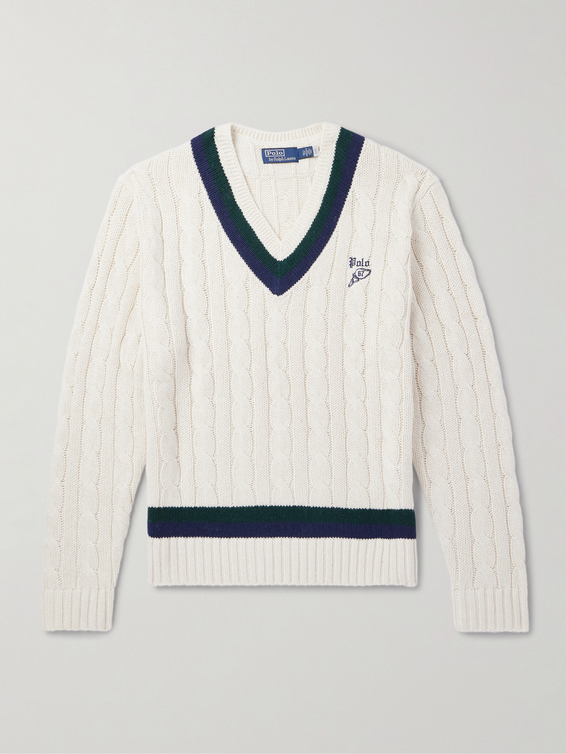 Striped Cable-Knit Cotton, Cashmere and Hemp-Blend Sweater