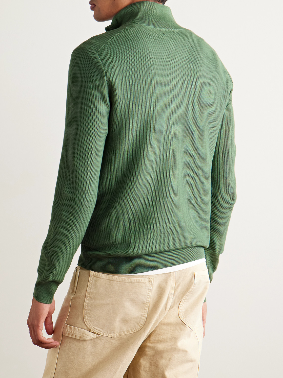 Polo Ralph Lauren Logo-embroidered Honeycomb-knit Cotton Half-zip Sweater In Green