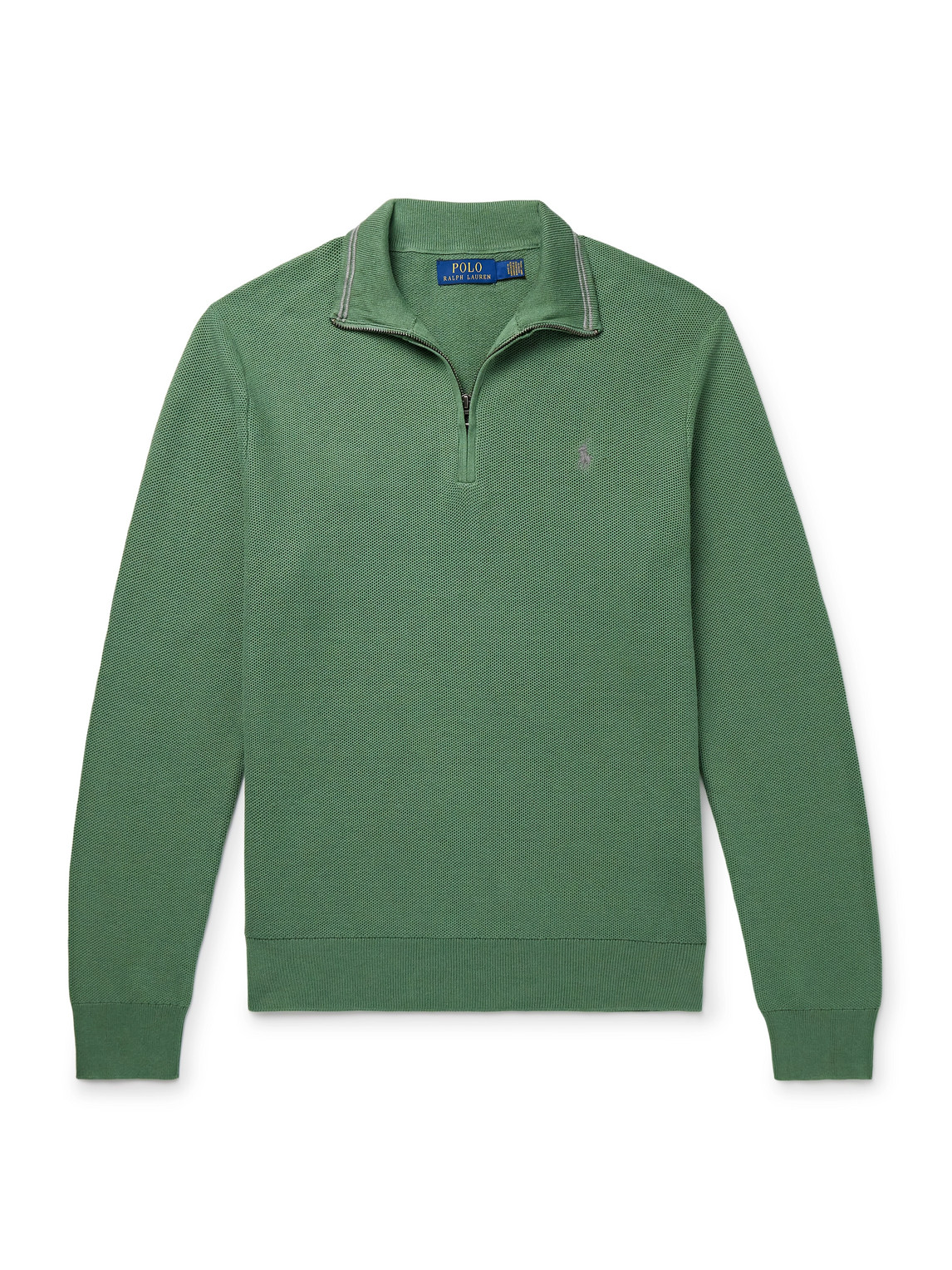 Polo Ralph Lauren Logo-embroidered Honeycomb-knit Cotton Half-zip Sweater In Green