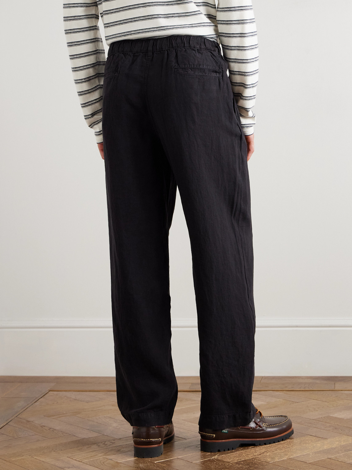 Polo Ralph Lauren Linen Drawstring Trousers In Black
