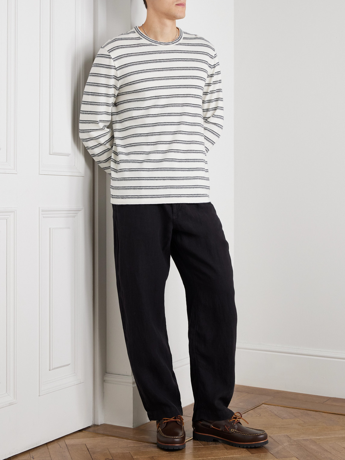 Polo Ralph Lauren Linen Drawstring Trousers In Black
