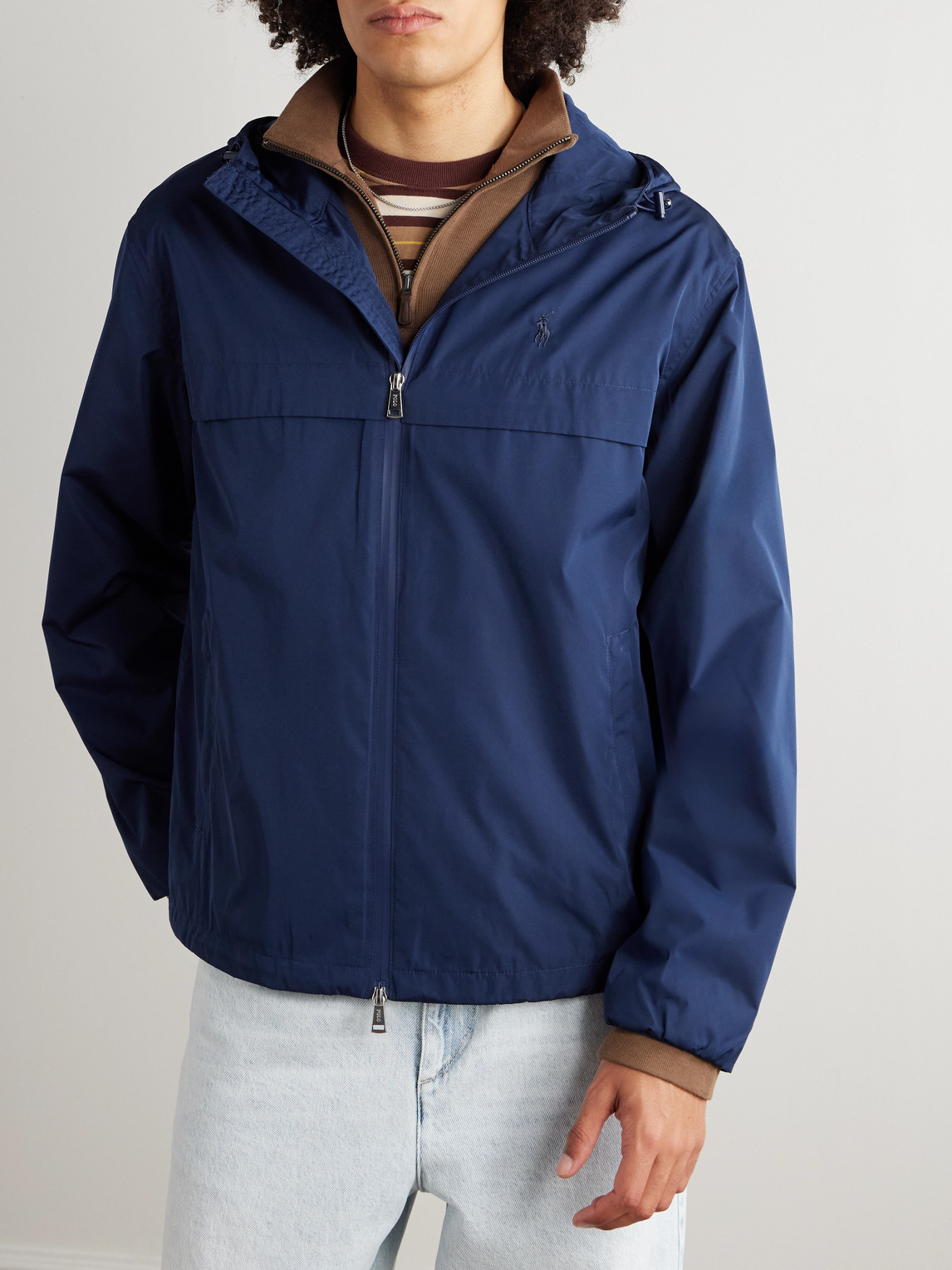 Polo Ralph Lauren Logo-embroidered Shell Hooded Jacket In Blue