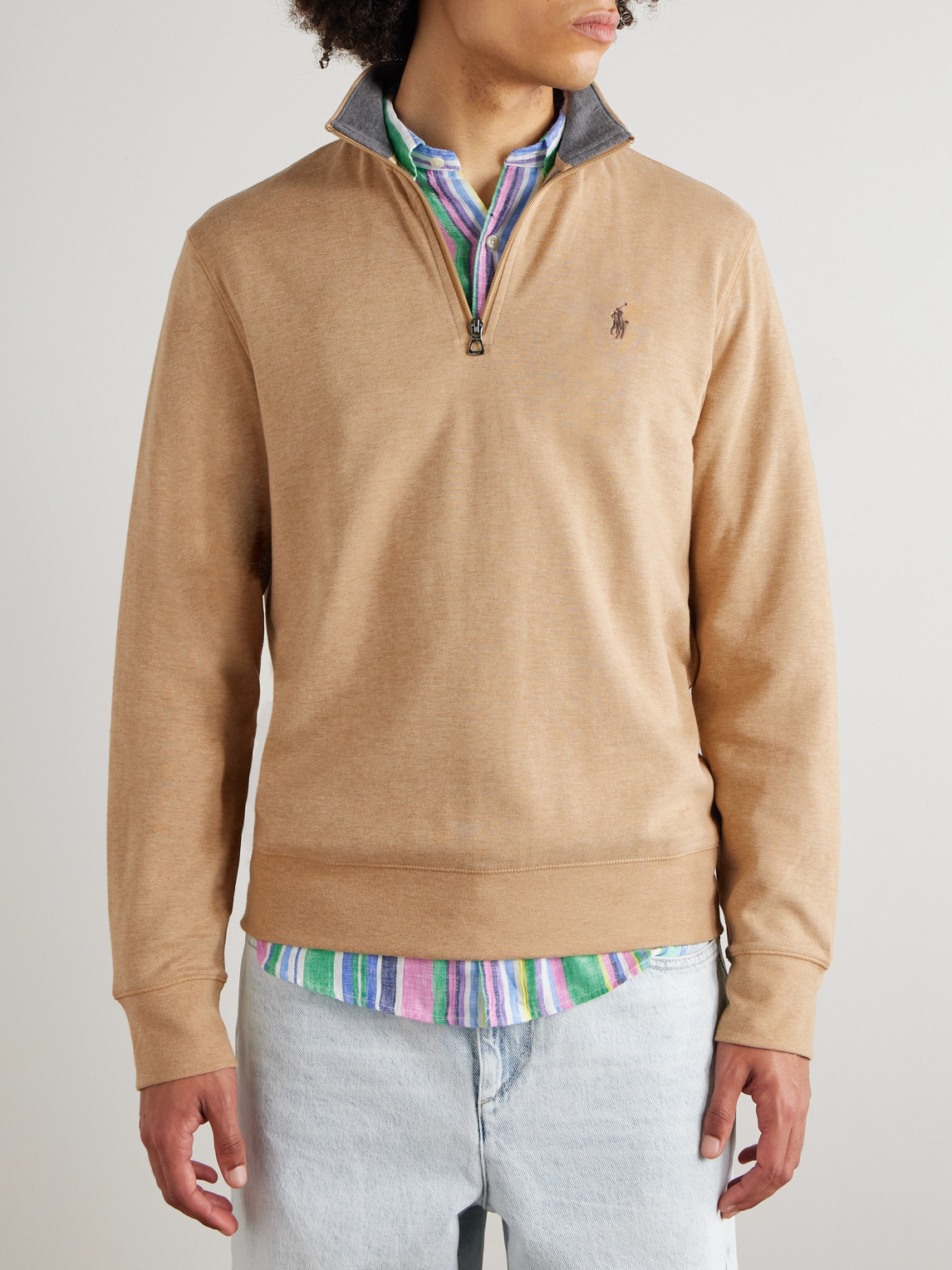 スウェット・トレーナー RALPH LAUREN Logo Embroidered Cotton Half Zip Sweatshirt Nav RALPH LAUREN Logo Embroidered Cotton Half Zip Sweatshirt