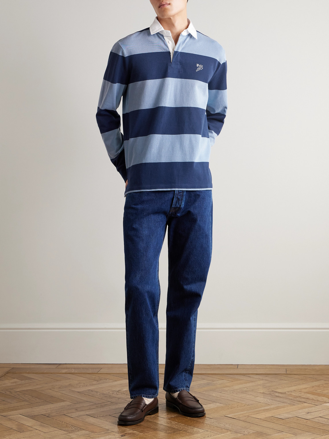 Polo Ralph Lauren Multicolor Polo Shirt With Logo Embroidery On The Front And All-over Striped Motif In Blue