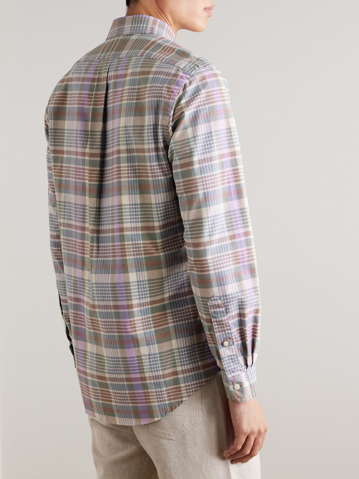 Polo Ralph Lauren Mens 6815 Khaki Green Multi Check-pattern Custom-fit Cotton Shirt In Brown