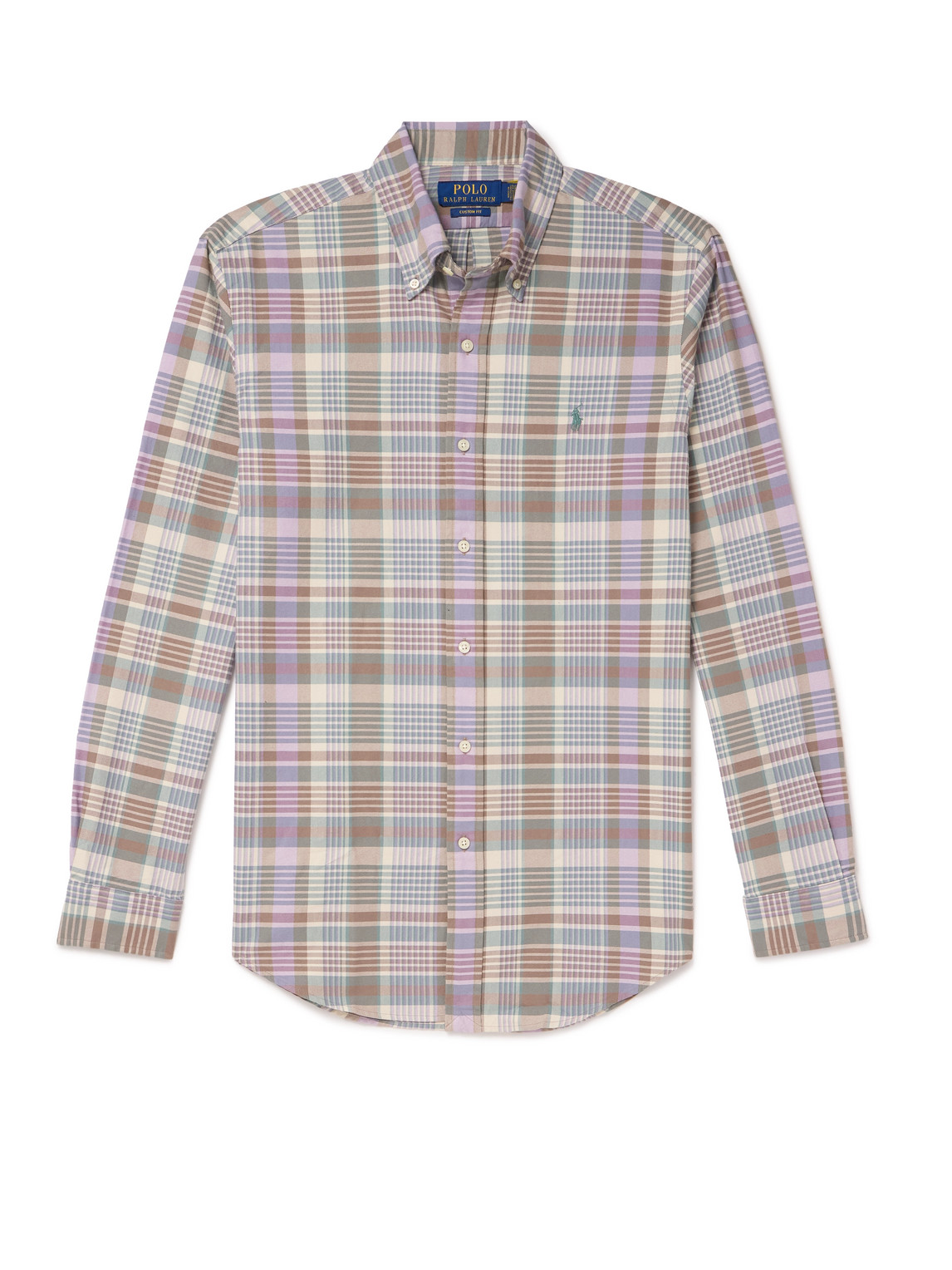 Polo Ralph Lauren Mens 6815 Khaki Green Multi Check-pattern Custom-fit Cotton Shirt In Brown