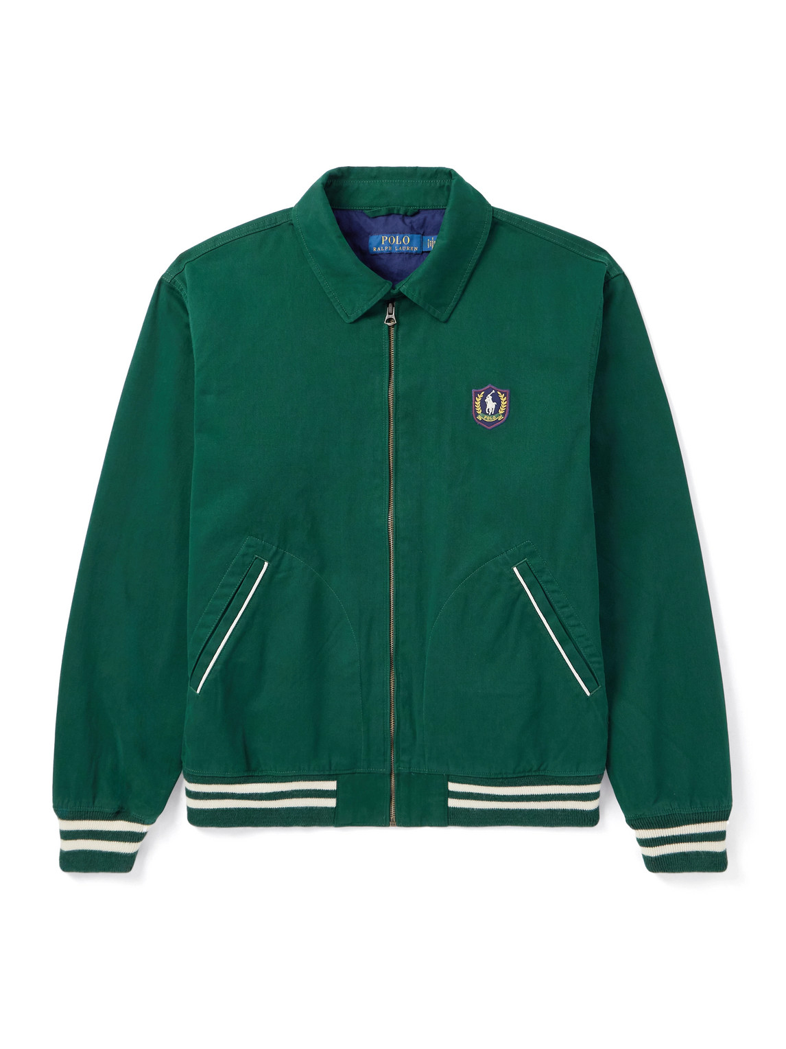 Polo Ralph Lauren Logo-appliquéd Cotton-twill Bomber Jacket In Green