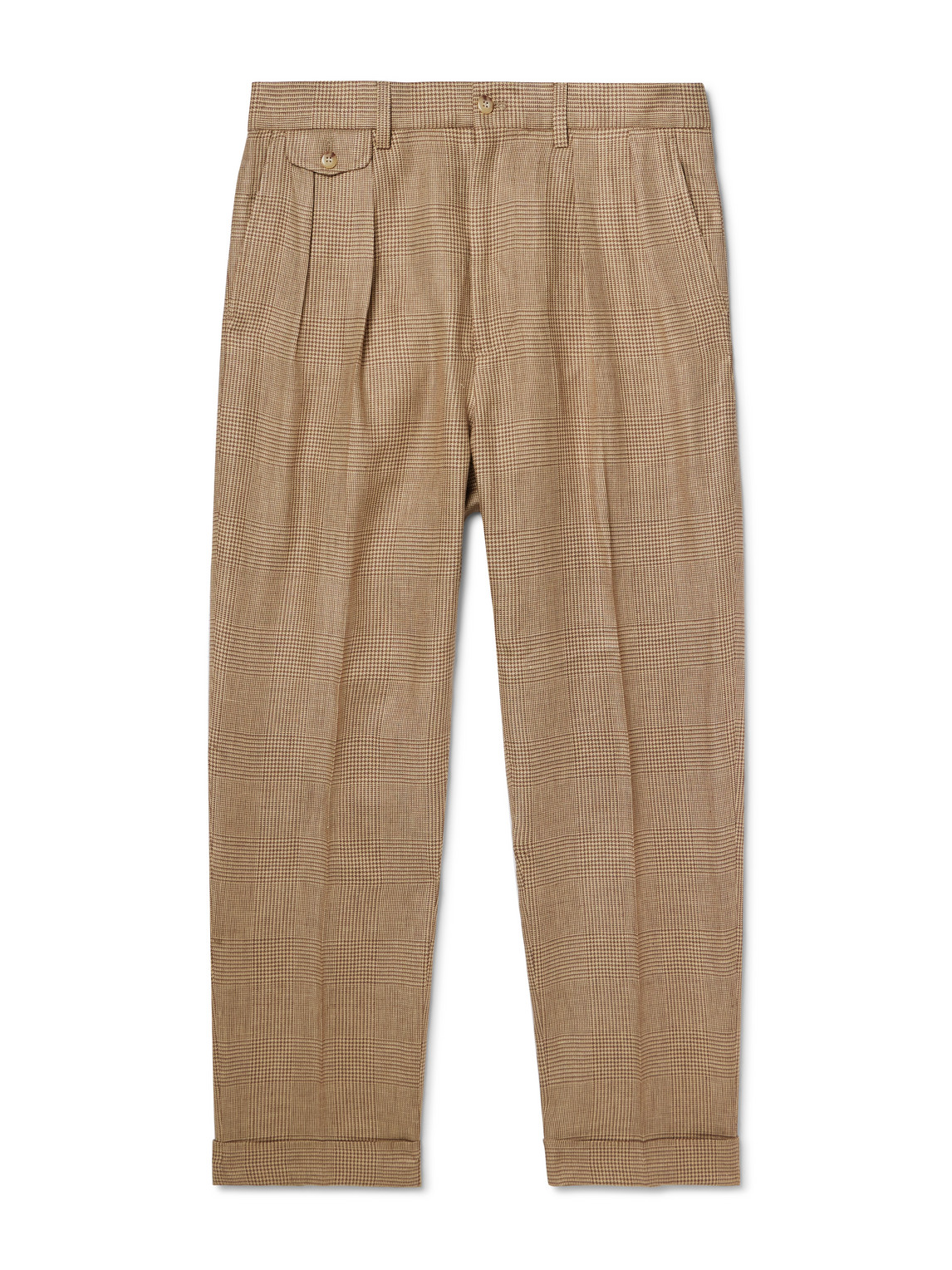 Polo Ralph Lauren Whitman Straight-leg Prince Of Wales Checked Linen-blend Trousers In Gold
