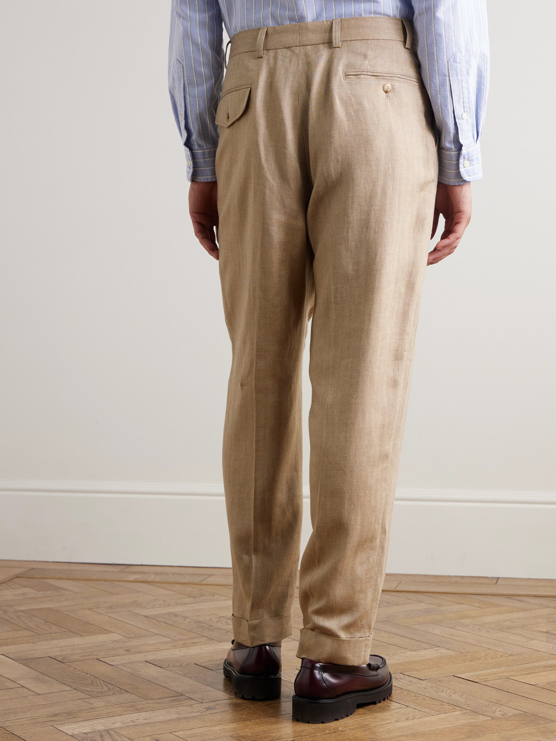 Polo Ralph Lauren Whitman Straight-leg Linen-blend Herringbone Trousers In Neutral
