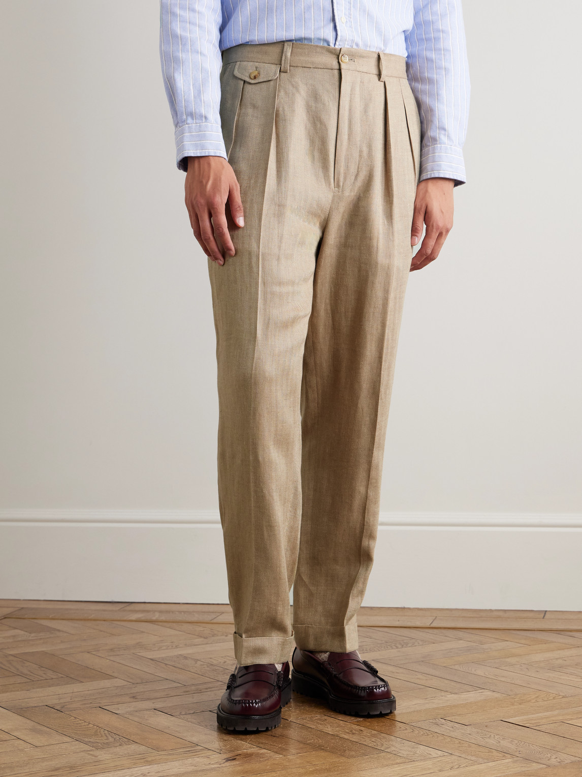 Polo Ralph Lauren Whitman Straight-leg Linen-blend Herringbone Trousers In Neutral