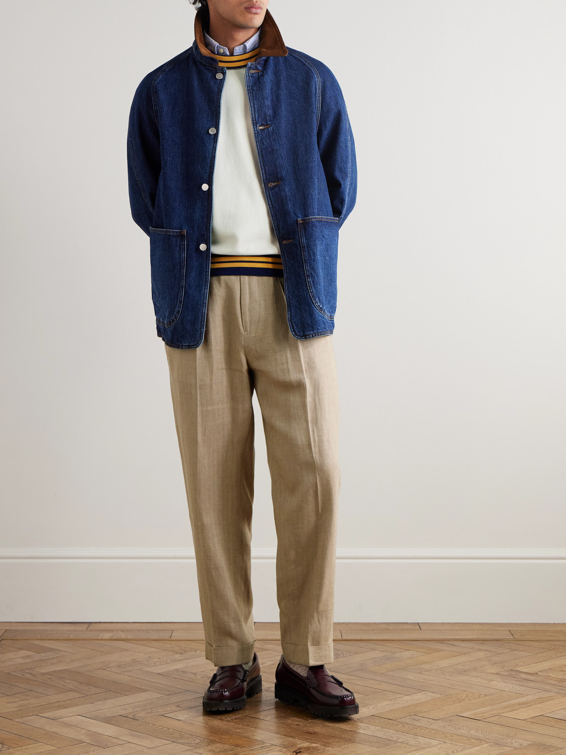 Polo Ralph Lauren Whitman Straight-leg Linen-blend Herringbone Trousers In Neutral