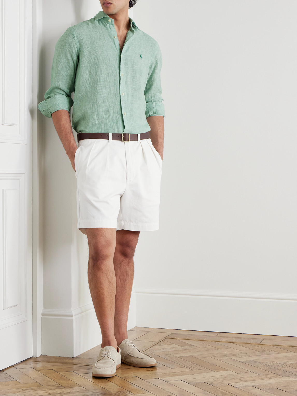 Polo Ralph Lauren Straight-leg Pleated Cotton-twill Shorts In White